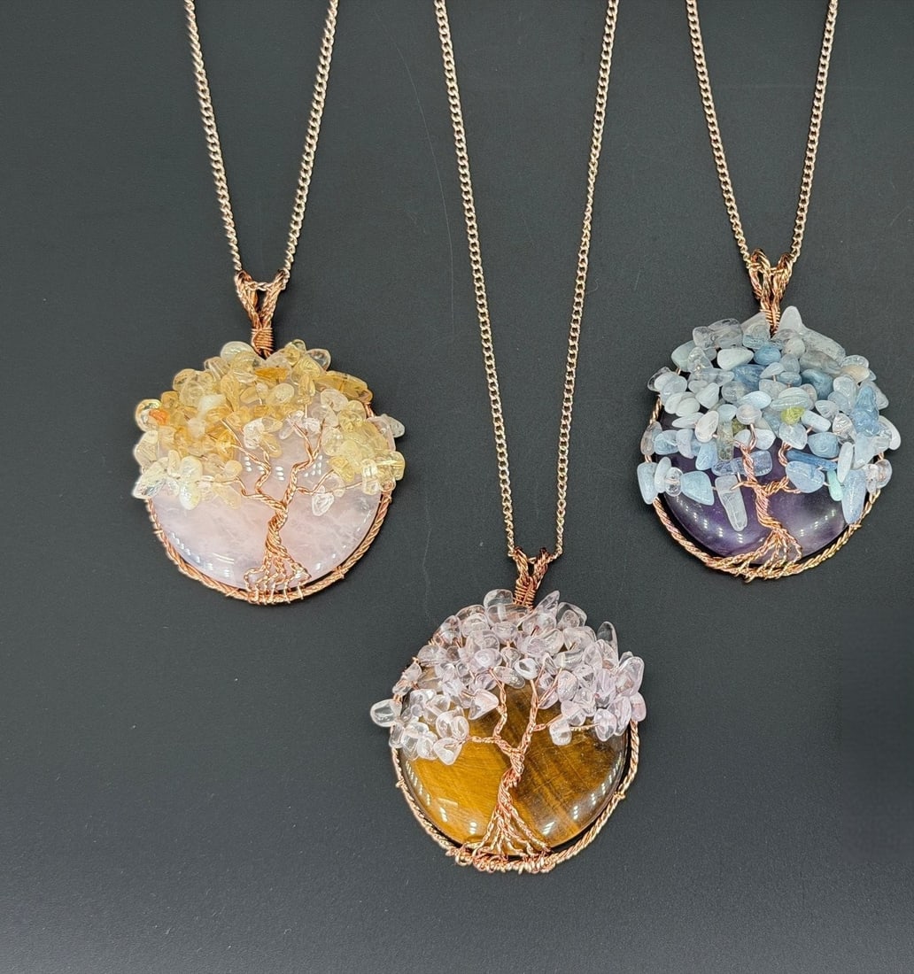 Brand New Mix Gemstone Tree Of Life Necklace Lot