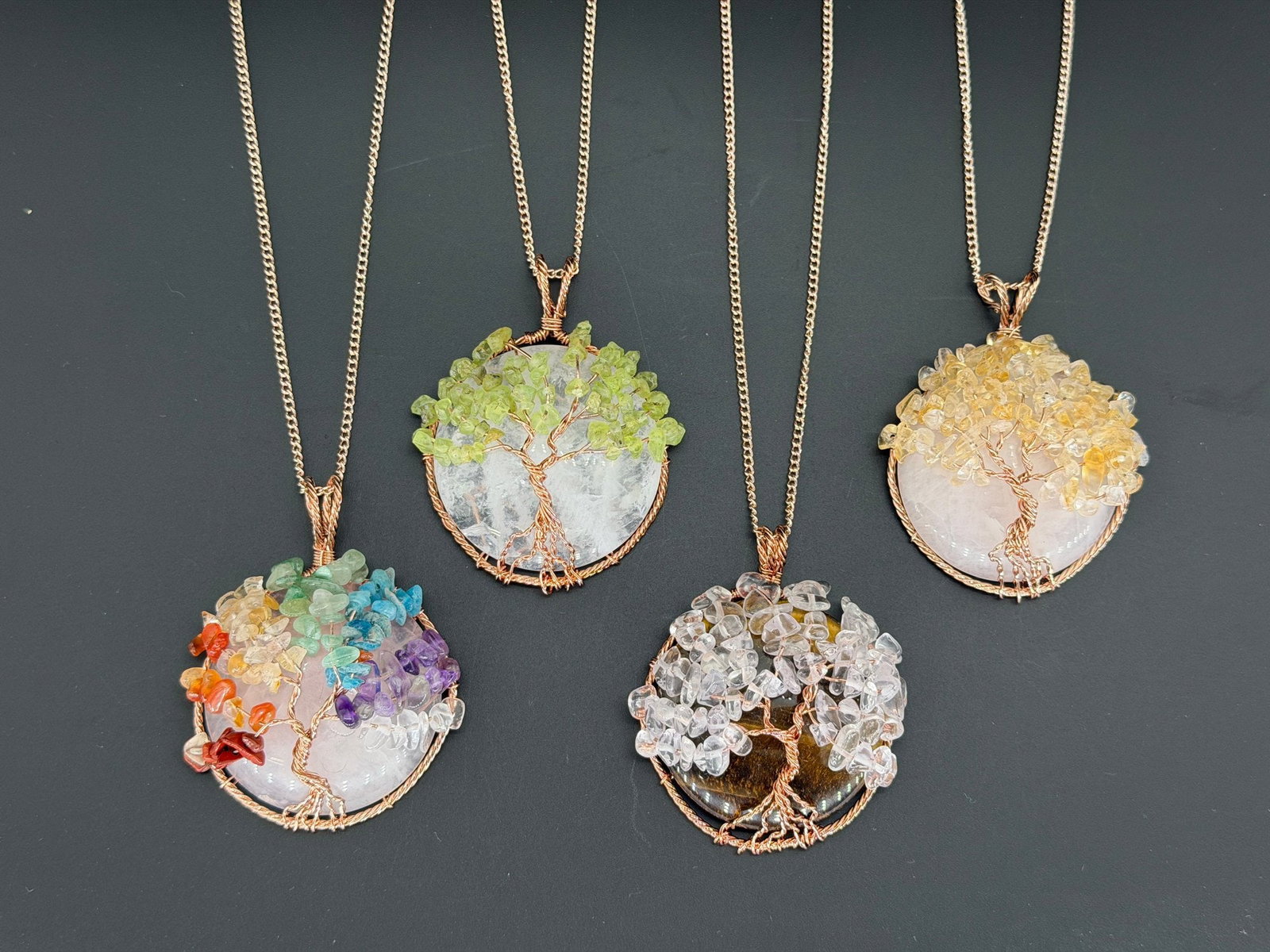 Brand New Mix Gemstone Tree Of Life Necklace Lot