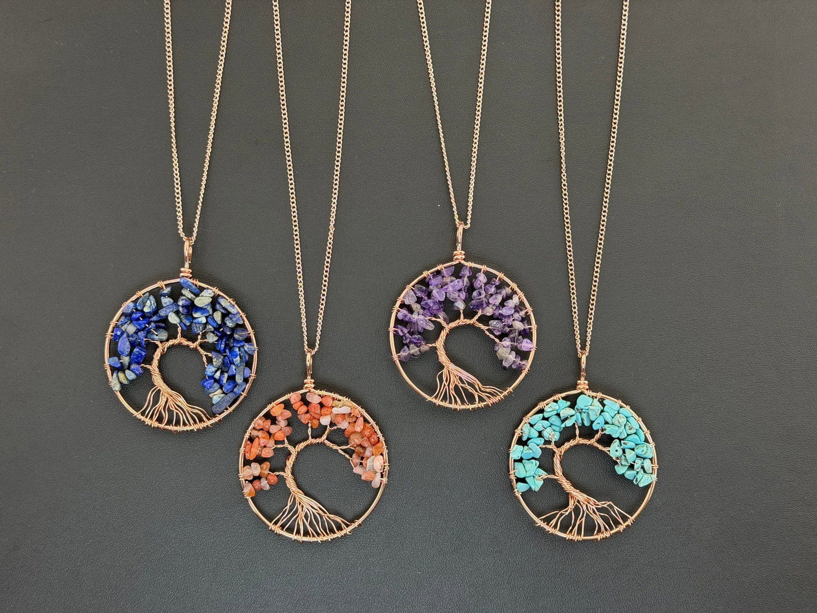 Turquoise Red Agate Amethysts Lapis Lazuli Tree Of Life Necklace Copper Wiring Mix Lot: Please refer to the title and photos for the item description and condition. If you have any questions, please do not hesitate to contact us before placing your bid.We offer combined in-house shipping