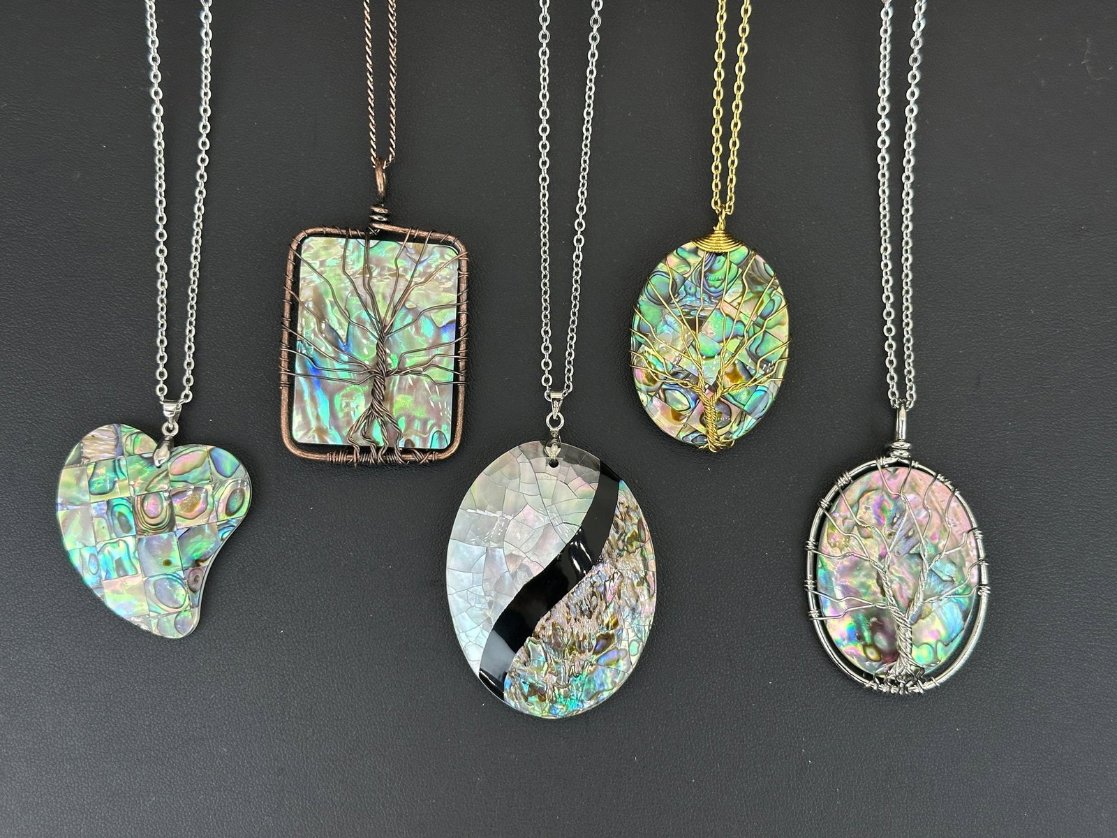 Natural Abalone Shell Tree Of Life Necklace Lot