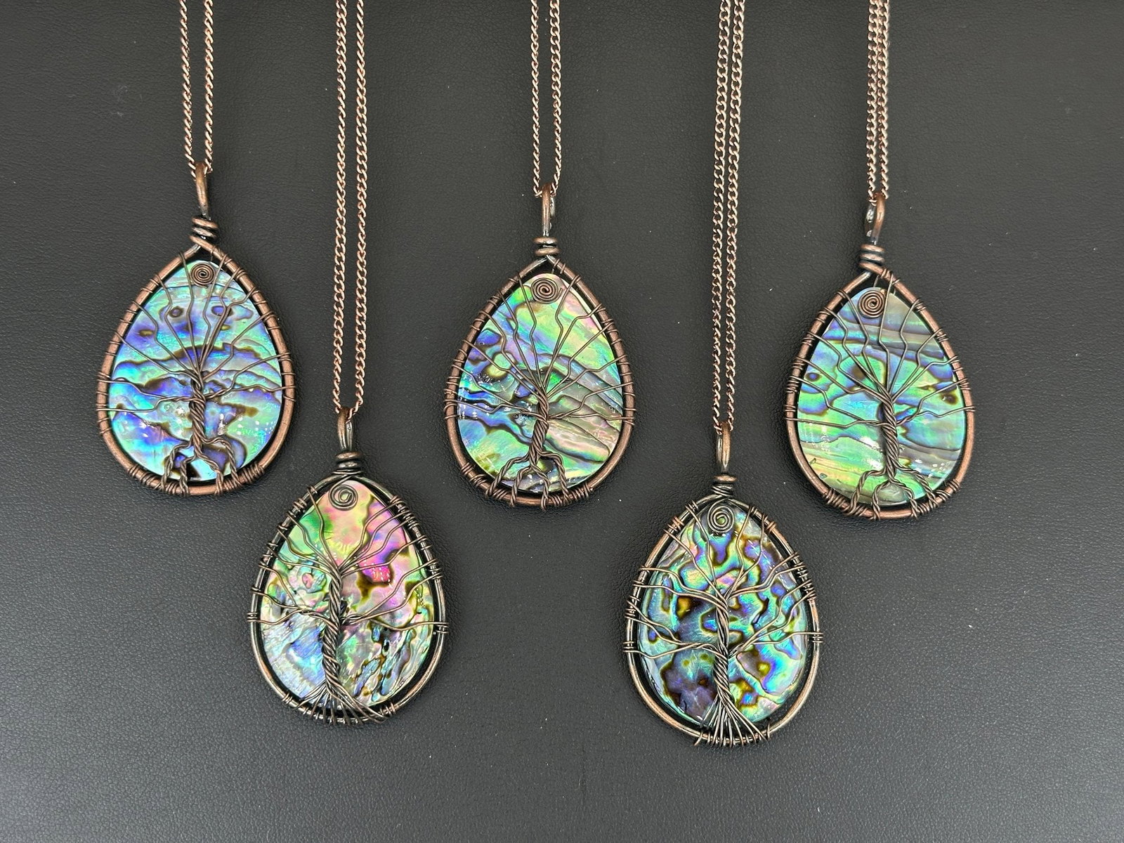 Natural Abalone Shell Tree Of Life Necklace Lot
