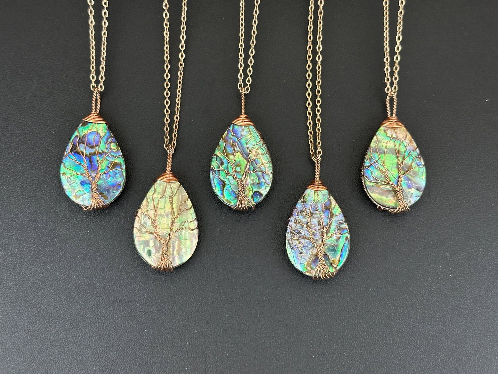 Natural Abalone Shell Tree Of Life Necklace Lot