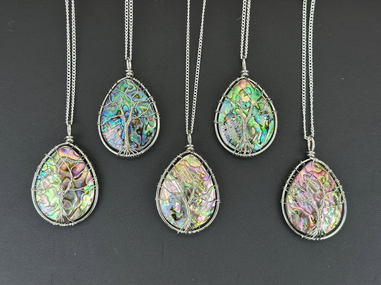 Natural Abalone Shell Tree Of Life Necklace Lot