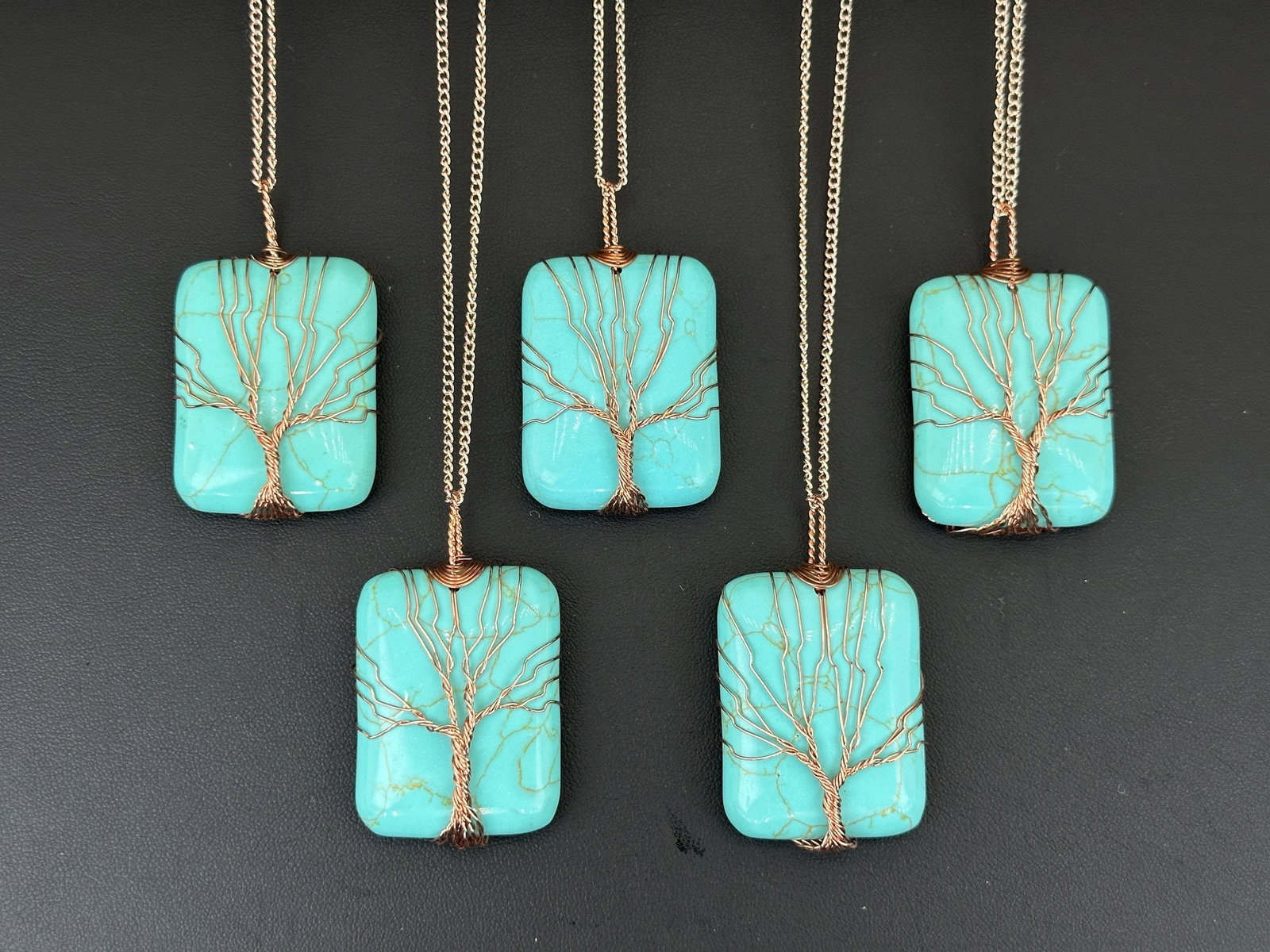 Copper Turquoise Tree Of Life Necklace Lot