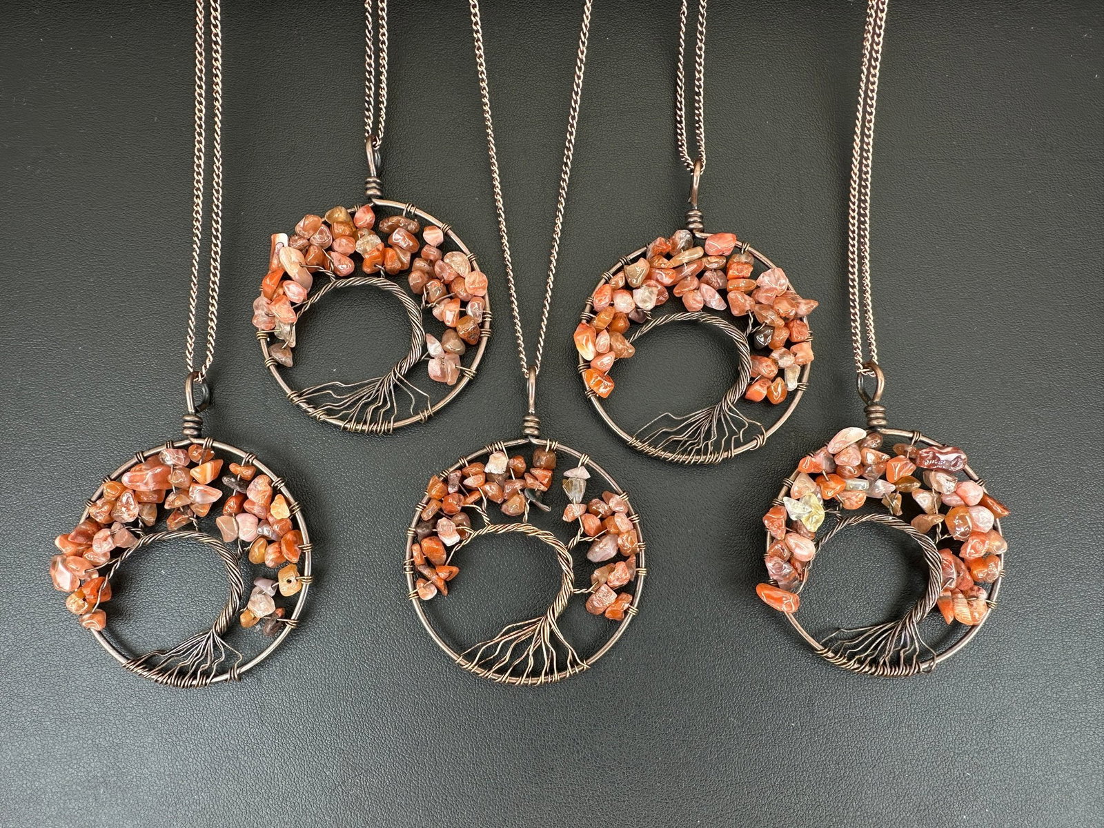 Red Agat Tree Of Life Necklace Lot