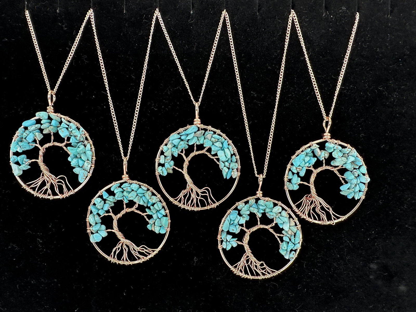 Antique Copper Turquoise Tree Of Life Necklace Lot