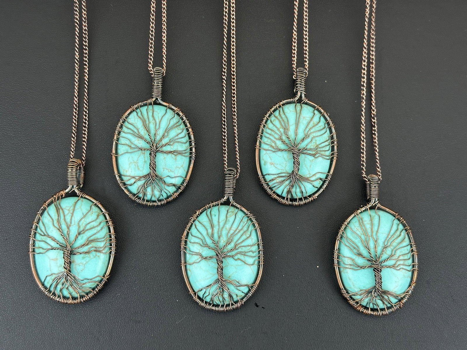 Copper Turquoise Tree Of Life Necklace Lot