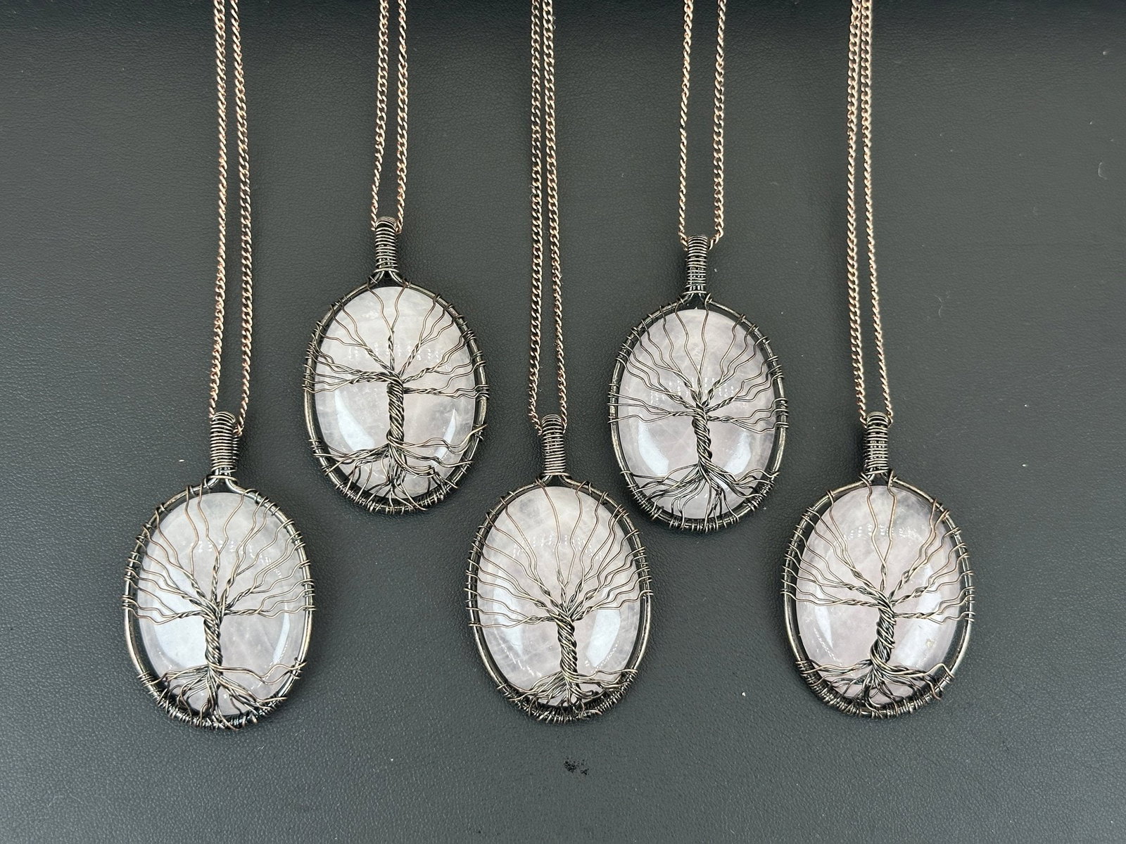 Rose Quartz Tree Of Life Necklace Lot