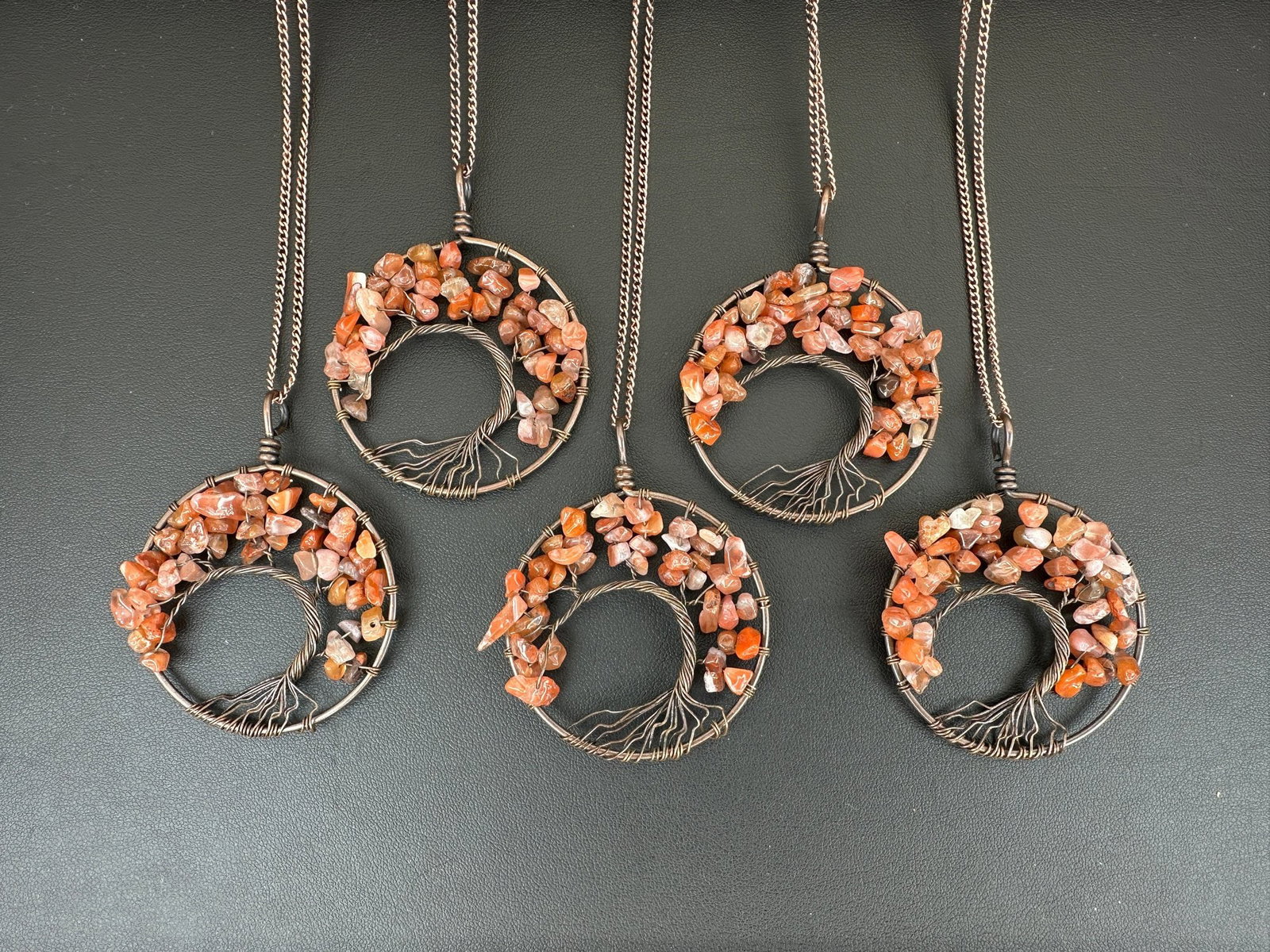 Red Agat Tree Of Life Necklace Lot