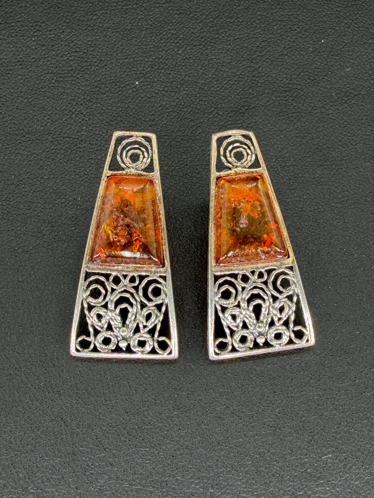 Pre-owned Vintage Natural Amber Sterling Silver Earrings (1 of 4)