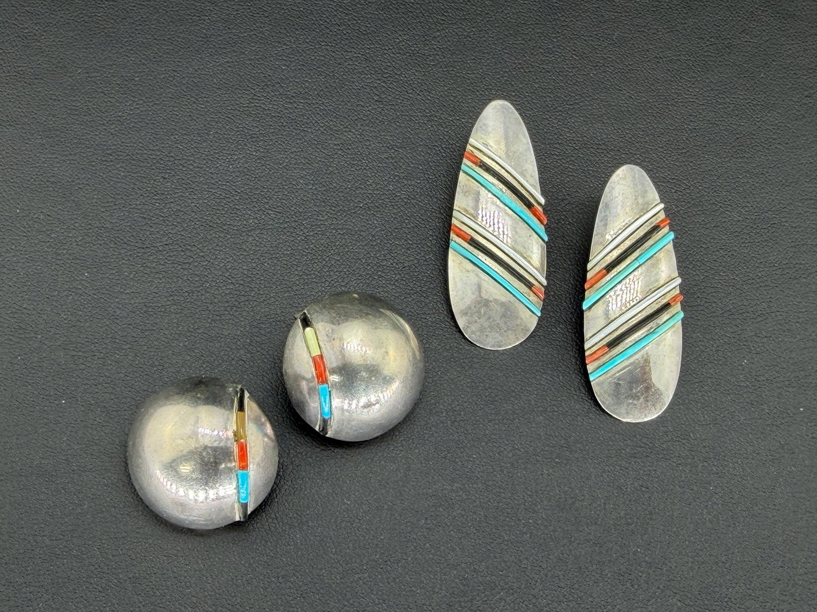 Pre-owned Southwestern 925 Sterling Silver Earrings Turquoise, Coral, Jet Or Onyx Gemstone: 1. Pre-owned- Southwestern 925 sterling silver earrings turquoise coral jet or onyx gemstone2. All stamps hallmarks or markings are shown as received and are for reference purposes only. Verification 