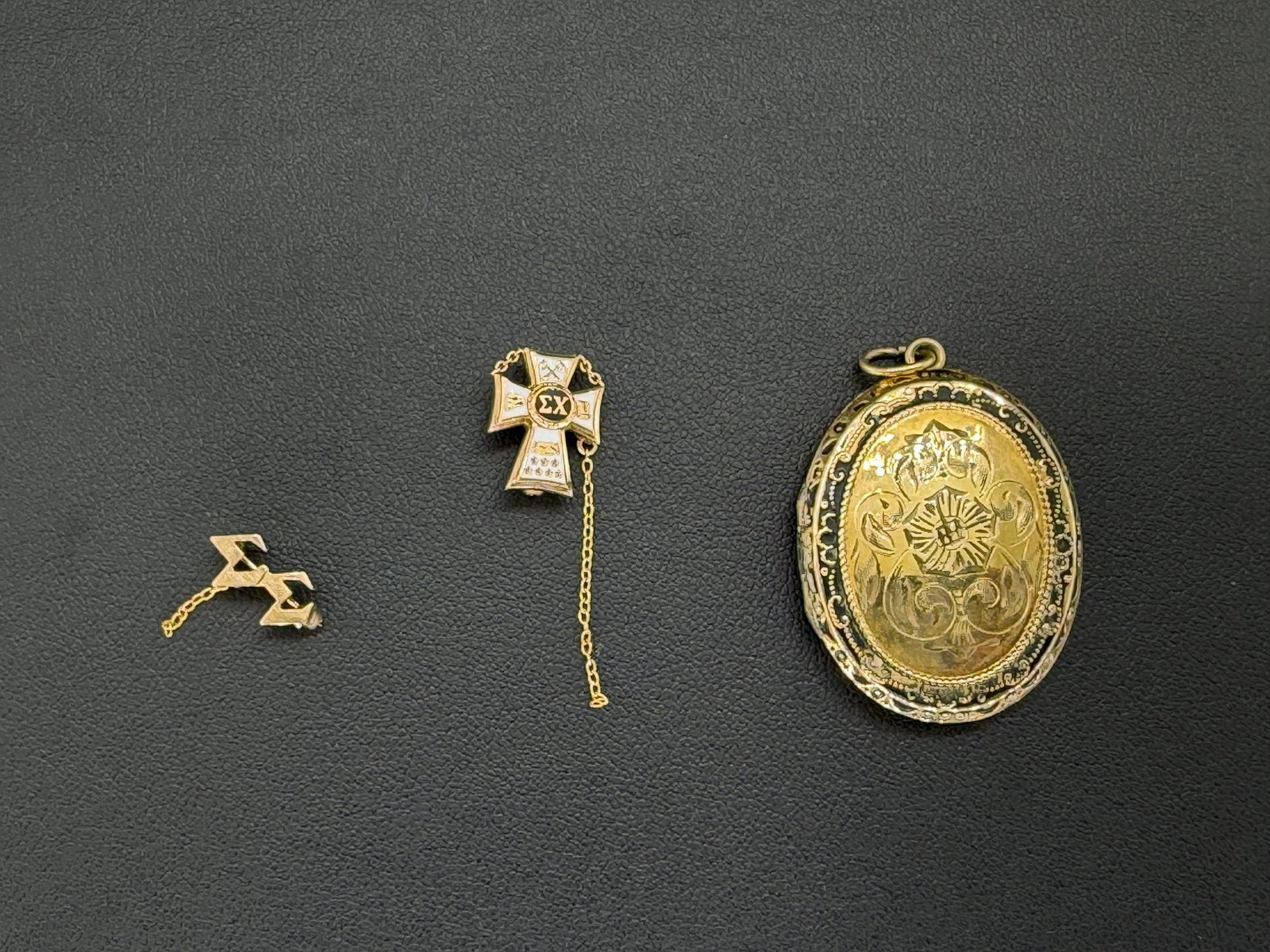 Pre-owned Mixed Lot: Vintage 12K Gold-Filled Locket & Sigma Chi Fraternity Cross Pendant, 10K Gold (1 of 11)