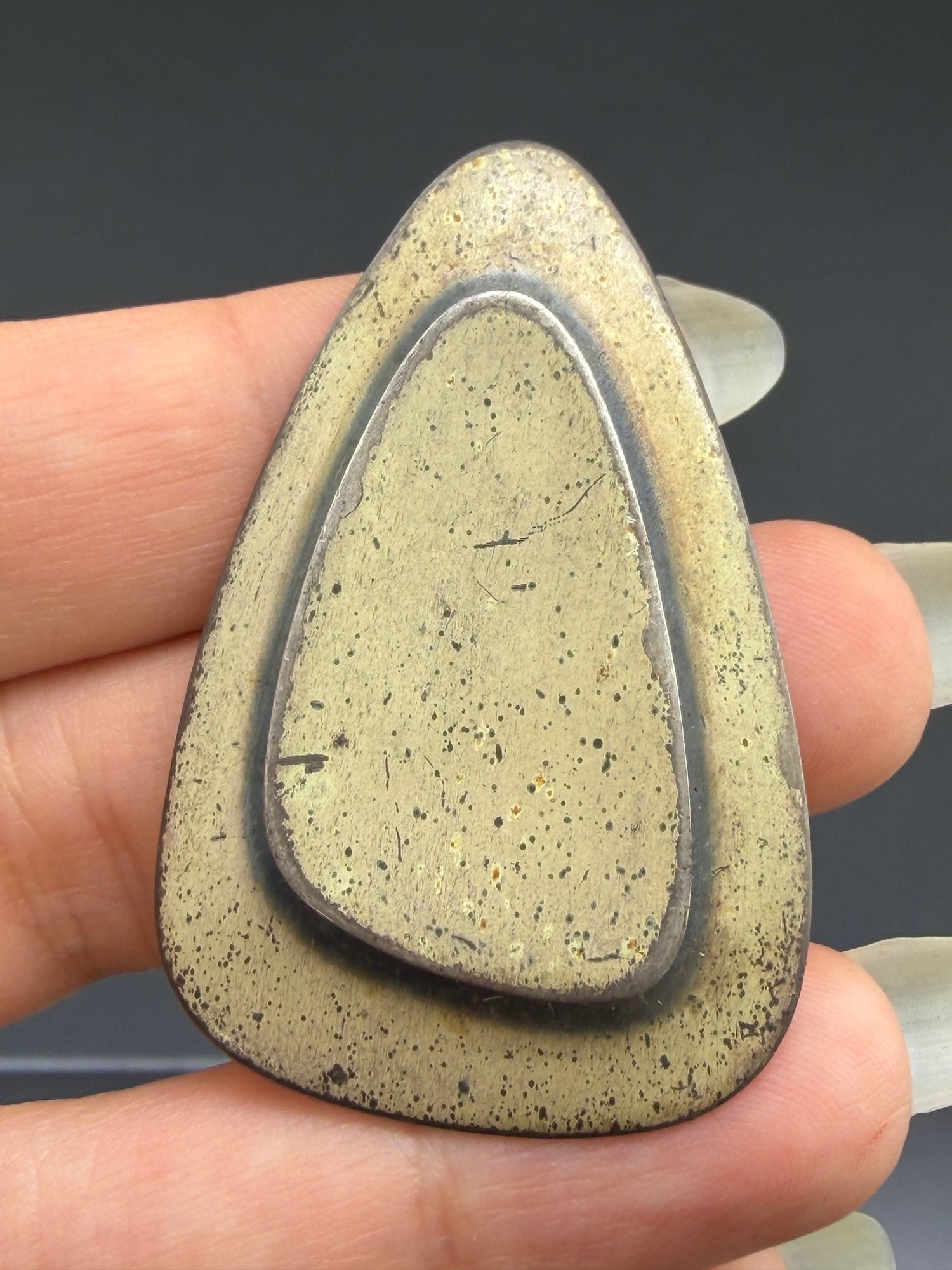 Pre-owned Vintage Signed ORB Otto Robert Bade Mid-Century Modernist Sterling Silver Tiered Triangle: 1. Pre-owned- Vintage Signed ORB Otto Robert Bade Mid-Century Modernist Sterling Silver Tiered Triangle Brooch Pin2. All stamps hallmarks or markings are shown as received and are for reference purpos
