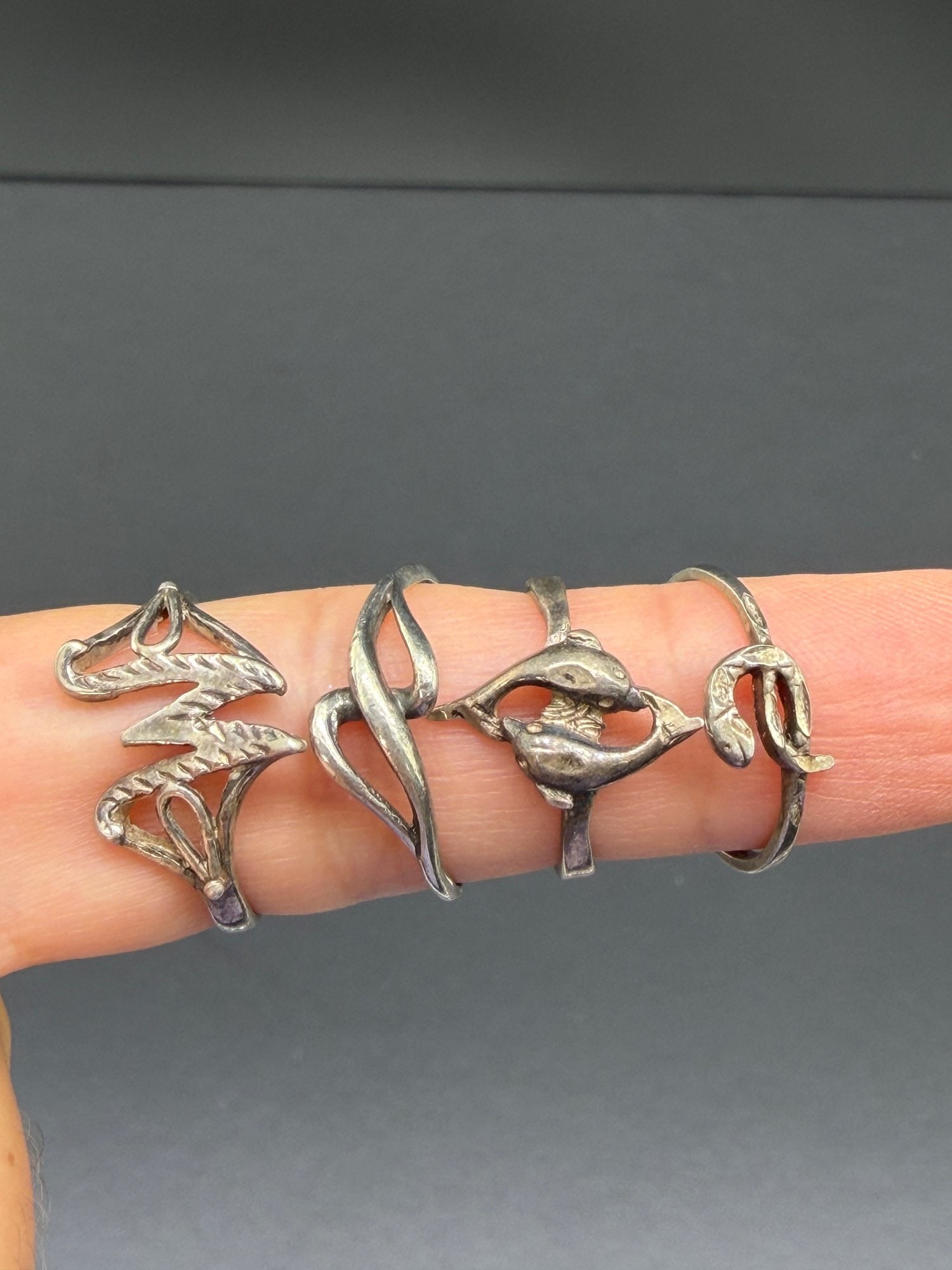 Pre-owned Vintage Sterling Silver Figural Ring Lot AAA Dolphin, Snake & Abstract Designs AAA 4 (1 of 9)