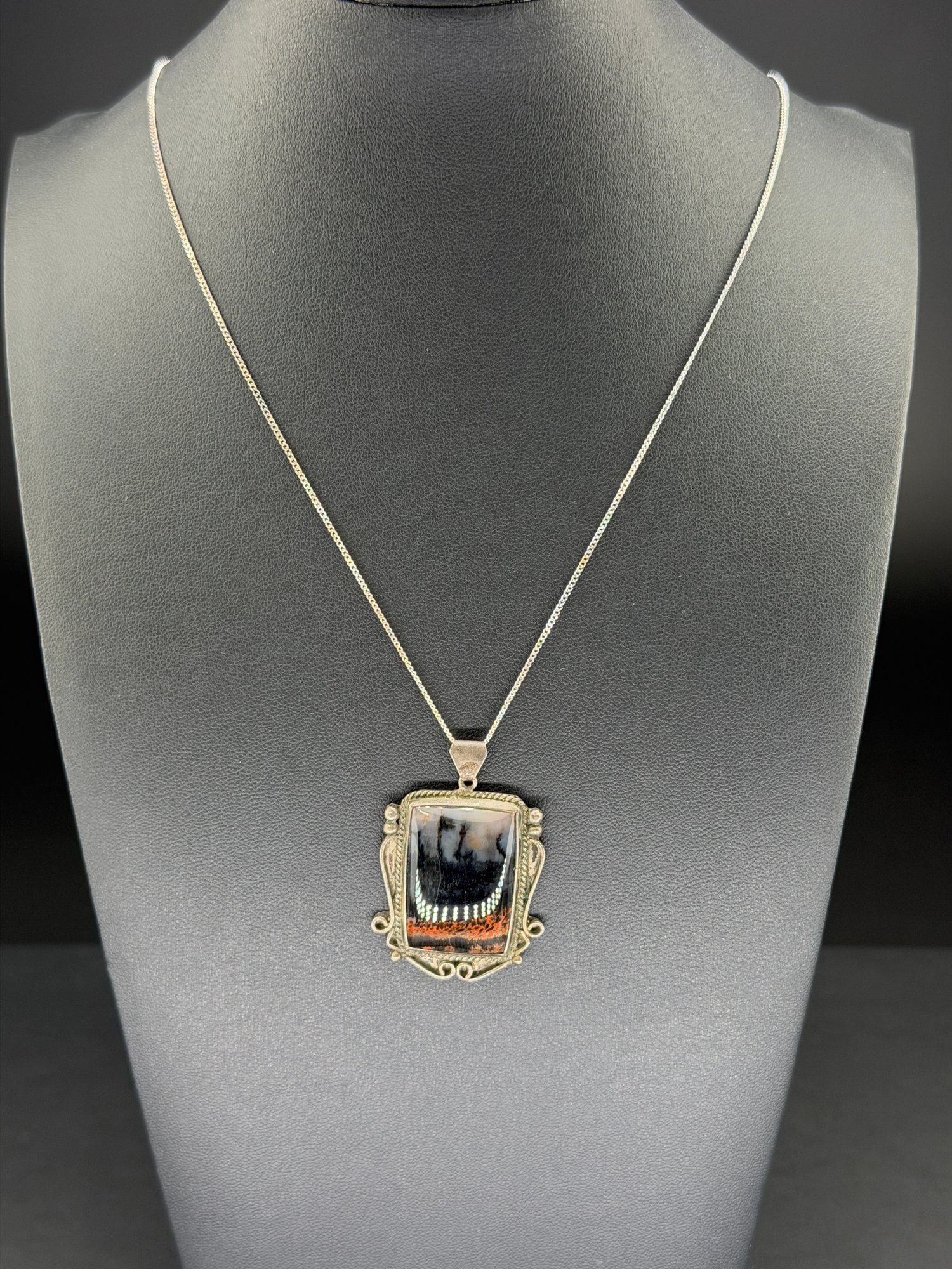 Pre-owned Sterling Silver Mahogany Obsidian Statement Pendant Necklace (1 of 7)