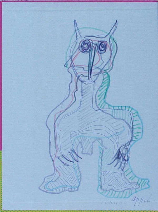 Appel. Original Drawing In Pen And Felt-Pen: APPEL, Karel (1921 - 2006) - TING, Walasse (1929 - ), author - Sam FRANCIS (1923 - 1994), editor. ORIGINAL drawing in pen and felt-pen by Karel APPEL, signed and dated 'appel 16 mei 93' (on first past