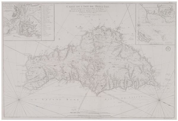 FRANCE - BRITTANY - BELLIN, Jacques Nicolas.: FRANCE - BRITTANY - BELLIN, Jacques Nicolas. Lot of 2 seacharts.- Carte de l'Isle de Belle-Isle.- Carte réduite des passages de l'Iroise du Four et du Raz pour servir aux vaisseaux du Roy dressée au