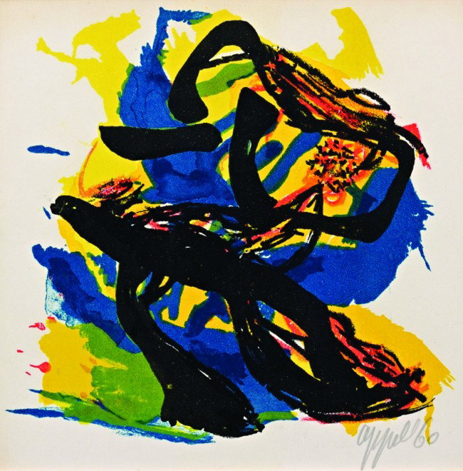 CLAUS, Hugo (1929-2006) - APPEL, Karel (1921-2006: New York, Abrams, [1962]. Dec. halflinnen met transparante omsl. Met ills. in kleur. Met losse orig. gesigneerde litho van Appel, gedateerd '60'. Oplage: 250 door Appel gesigneerde exemplaren. Dit is 
