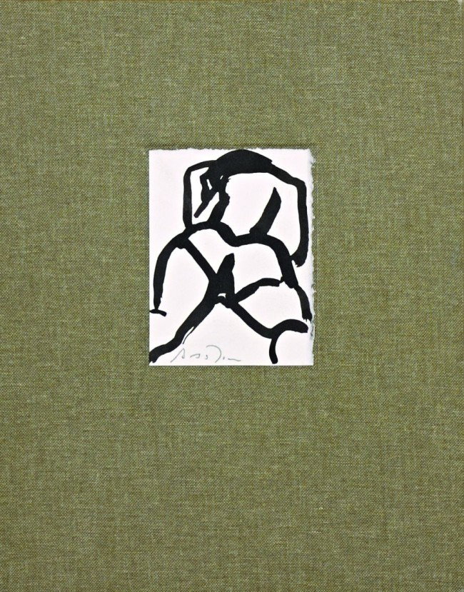 CLAUS, Hugo (1929-2008) - BASTOW, Michael (1943-): Z.p., Dumerchez, [2000]. Vouwbladen in pap. omsl. in linnen map met foedraal met opgeplakte orig. gesigneerde tekening van Michael Bastow. Tien linosneden van Michael Bastow met Franse gedichten van H