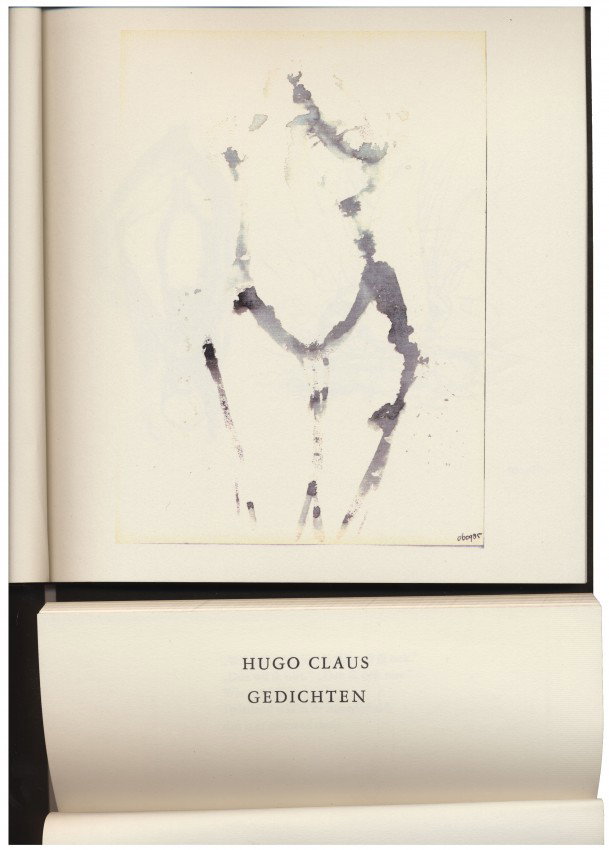 CLAUS, Hugo (1929-2008) - BLOM, Astrid. Gedichten: [Groningen, 1990]. Twee halflinnen boekdelen bevestigd op één blok. In linnen overslagdoos. Oplage 10 exemplaren, tekst: 22 x 32 cm. 80 pp. en tekeningen: 78 pp. 36 tekeningen van Astrid Blom en 36 