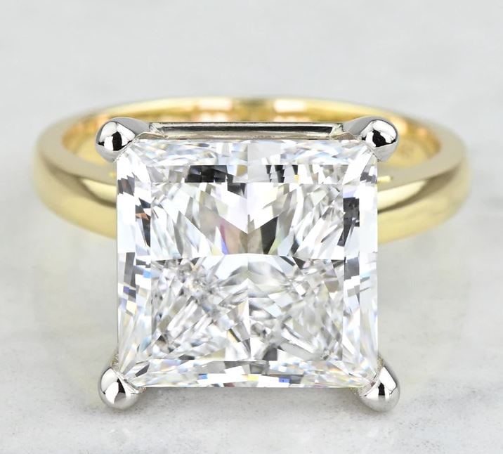10 Carat Lab Grown Princess Diamond Two-Tone Solitaire Cathedral Engagement Ring: 10 Carat Lab Grown Princess Diamond 14kt Two-Tone Solitaire Cathedral Engagement Ring Ring Us 7.00 us Ring Size change available