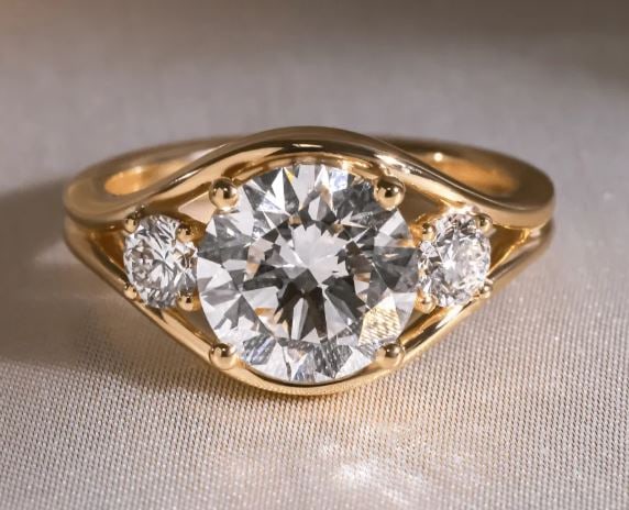 3.50 Carat Round Diamond Trilogy 14kt Yellow Gold Engagement Ring (1 of 4)