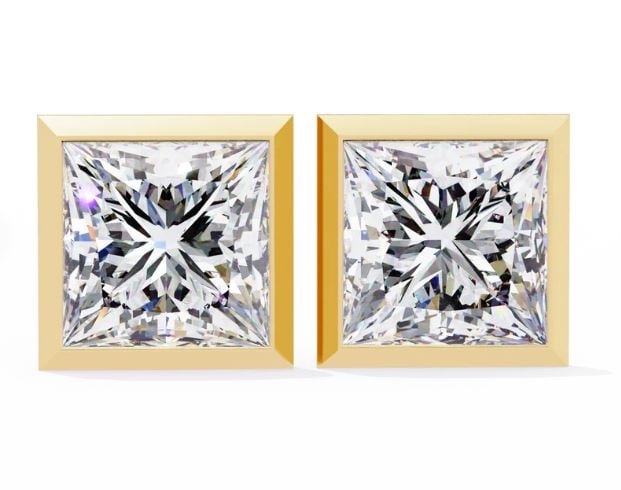 2.00ct Princess Bezel Set Lab Grown Diamond Stud Earrings: 2.00ct Princess Bezel Set Lab Grown Diamond Stud Earrings