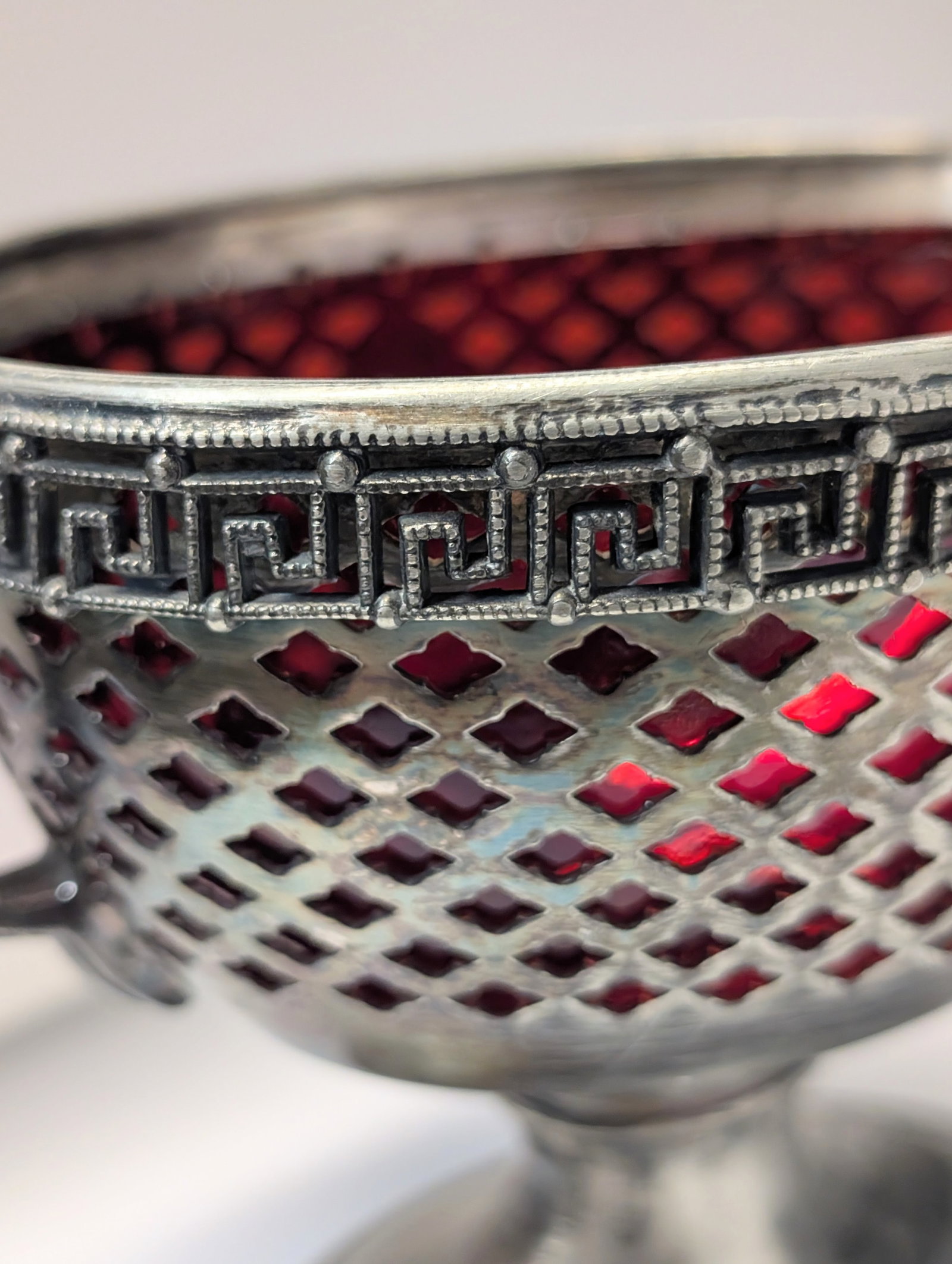 Victorian covered dish with ruby insert and ram - 3