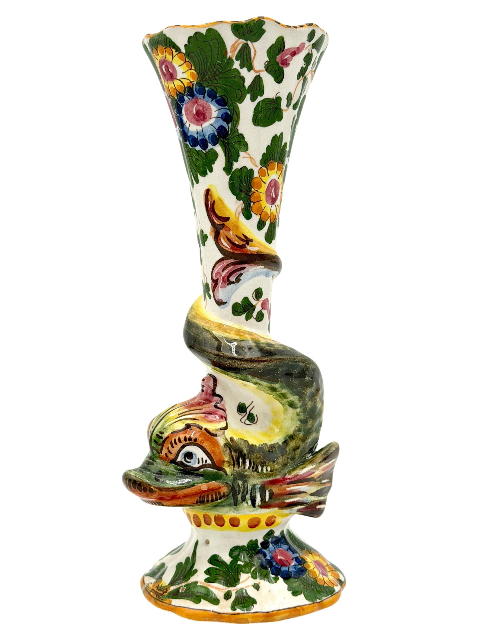 Fabbrica Faventina ARS CCM Faenza Italy Signed Hand Painted Tin Glazed Fish Vase Castellini & Masini (1 of 6)
