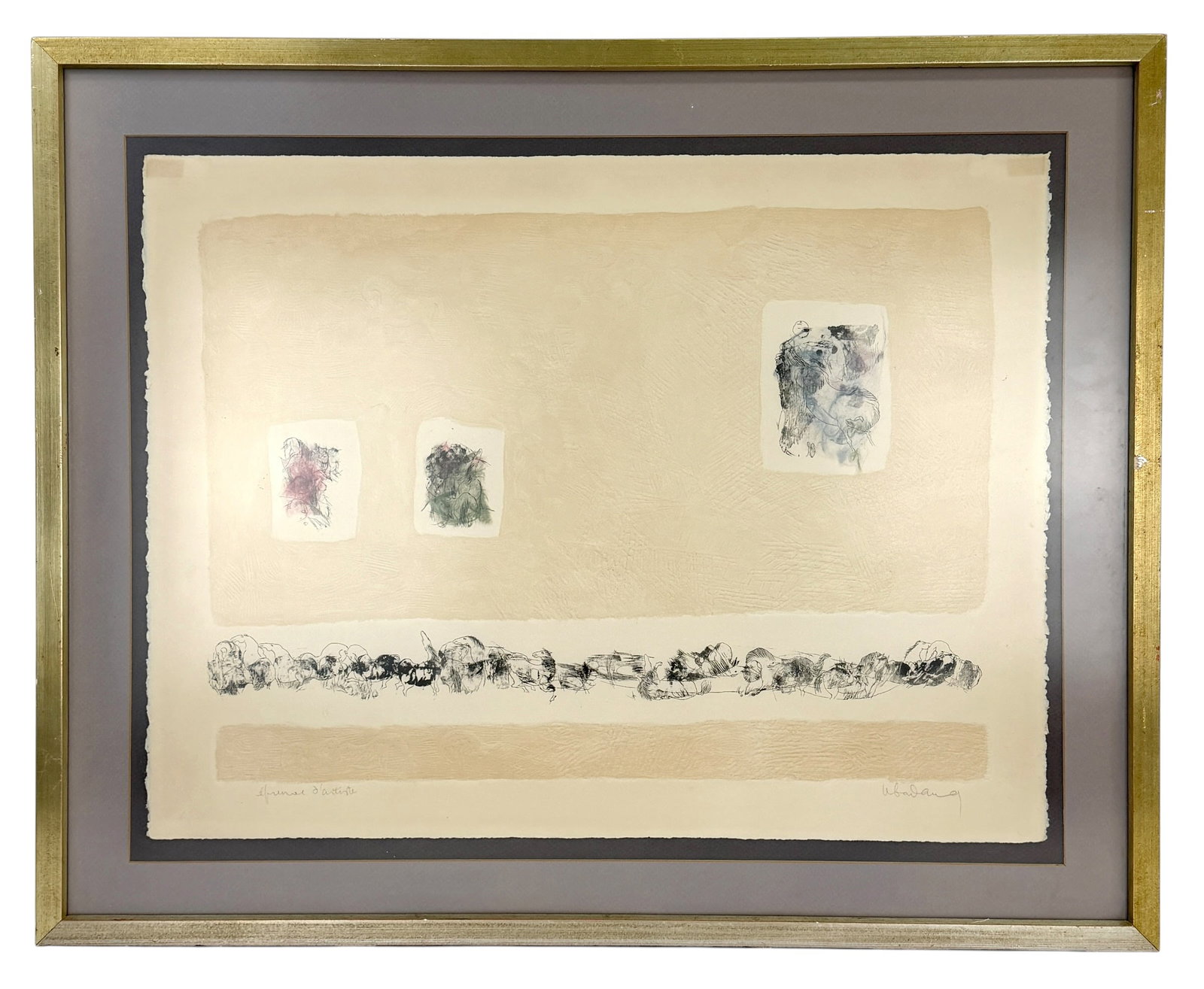 Artist Proof Hoi Lebadang (1921-2015) Pencil Signed Horse Relief Engraving French Vietnamese Moderni