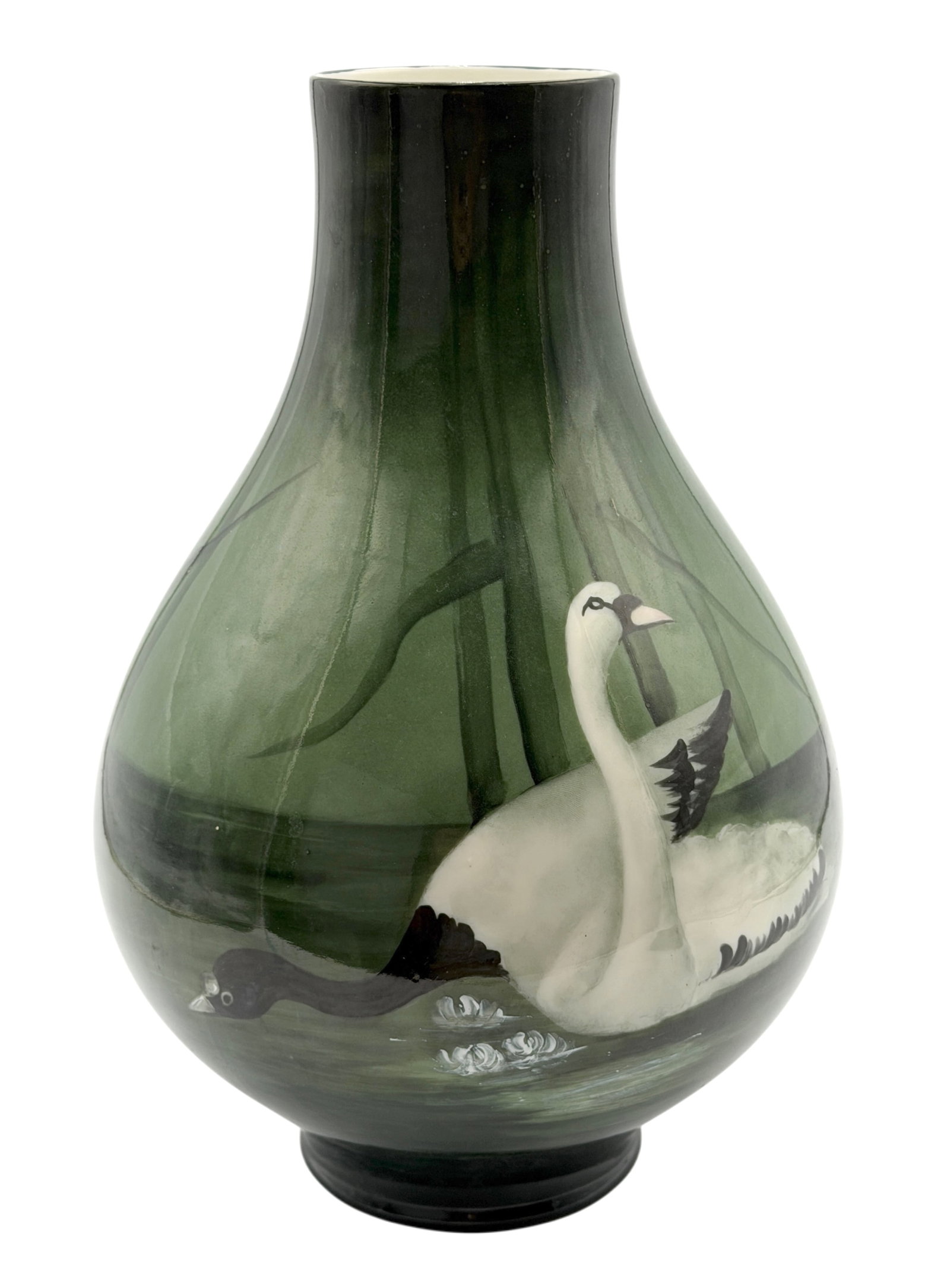Scarce American Belleek CAC Artist Signed Flora & Fauna Swan Hand Painted Antique Cabinet Vase: Scarce Turn of the Century American Belleek CAC Artist Signed Flora & Fauna Swan Handpainted Antique Artware Cabinet Vase. Created by the Ceramic Art Company (later Lenox) between 1889-1906, this piec