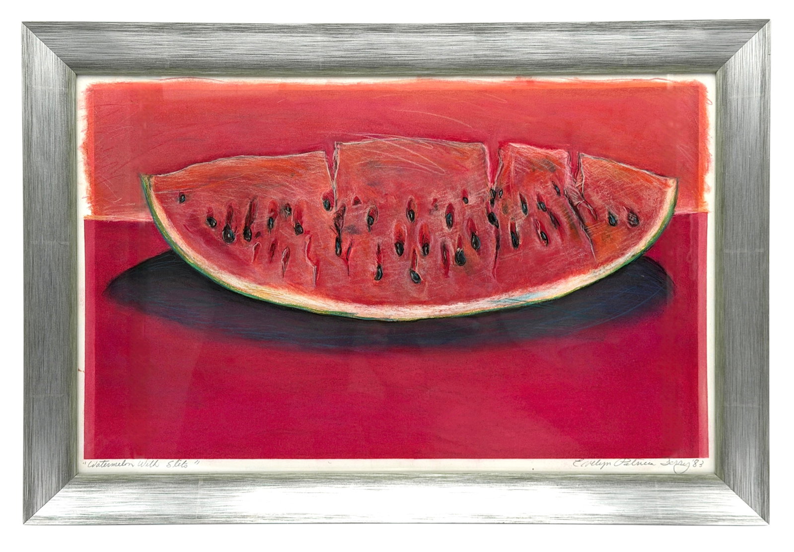Evelyn P Terry (American, b. 1946) Signed Titled "Watermelon With Slits" Still Life Pastel Painting (1 of 7)