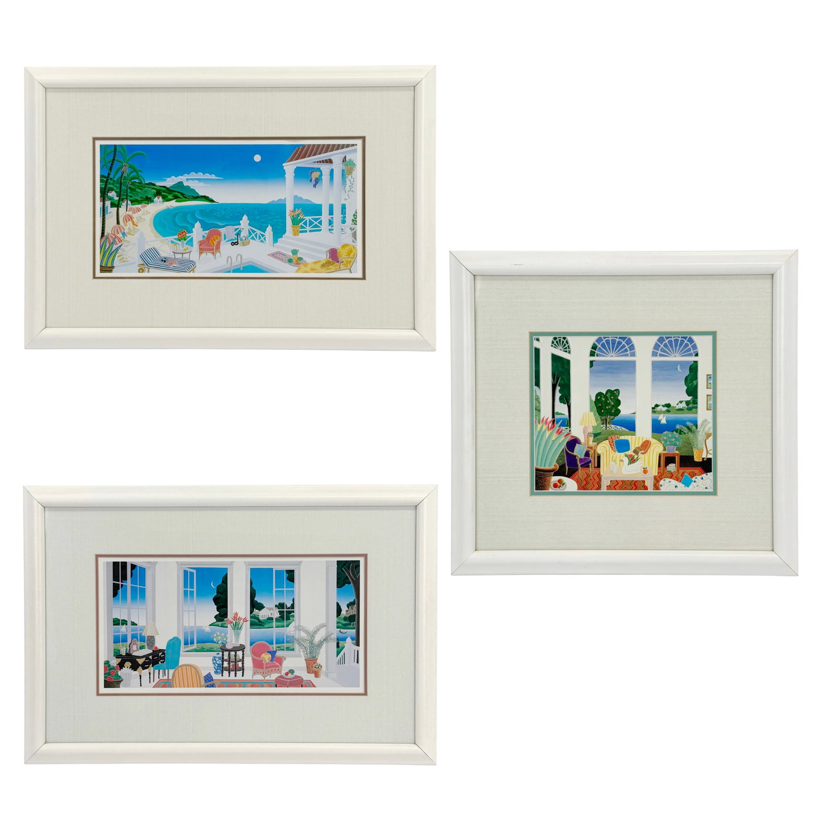 Lot of 3 Thomas McKnight Center Island Hyannisport Crescent Bay Offset Lithographs American Artist