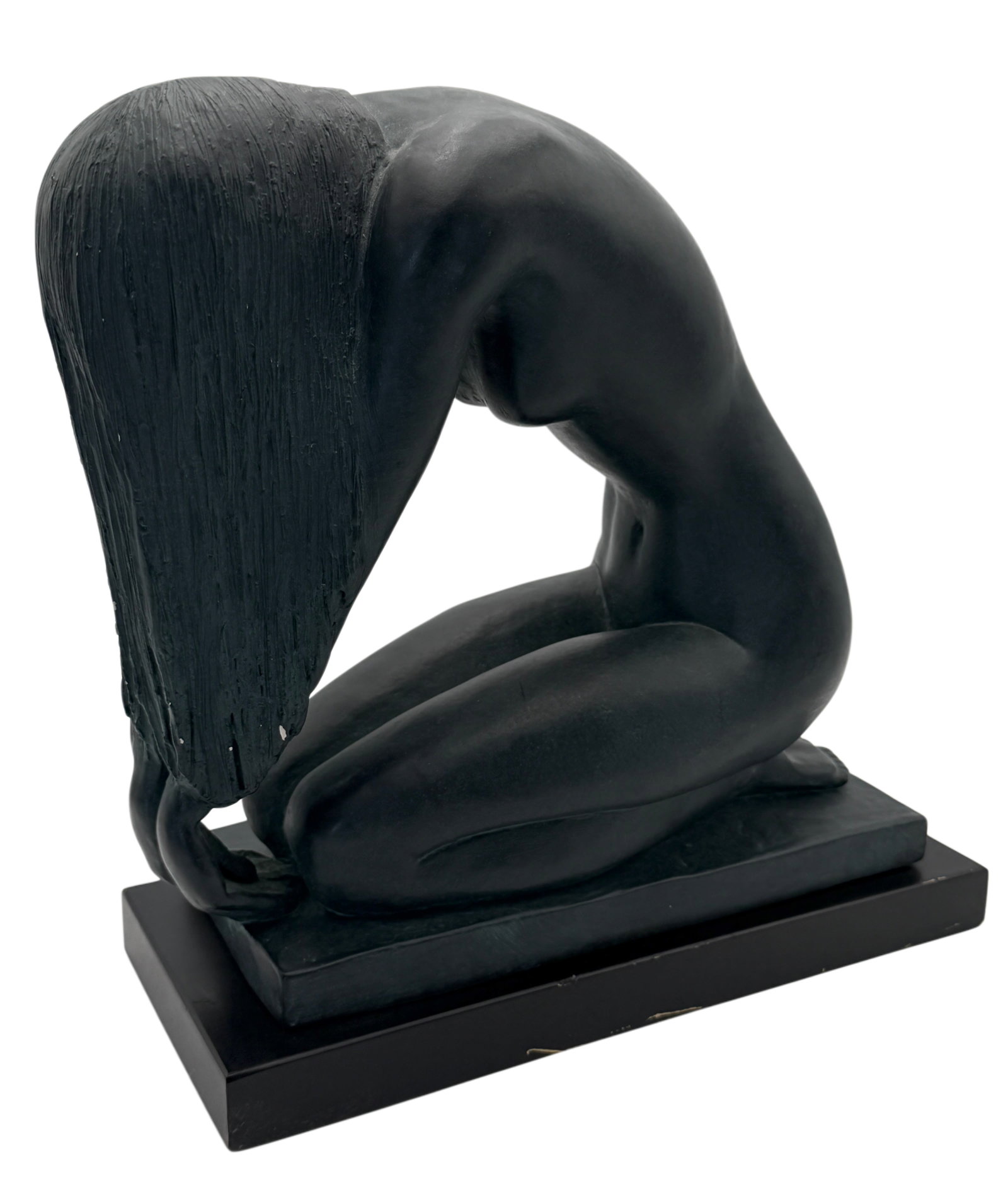 Vintage Mort Malkin Signed Kneeling Nude Woman Sculpture 1985 Austin Productions Black Plaster Figur