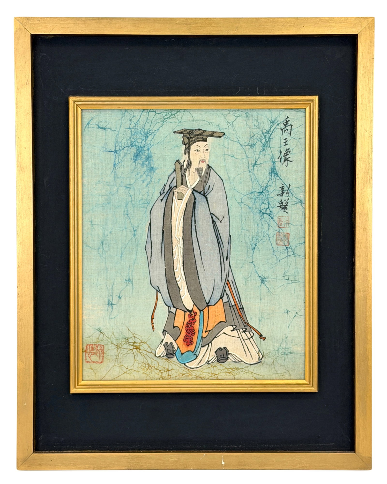 Artist Signed Yu The Great Vintage Batik Silk Painting Stretched on Board Stamped