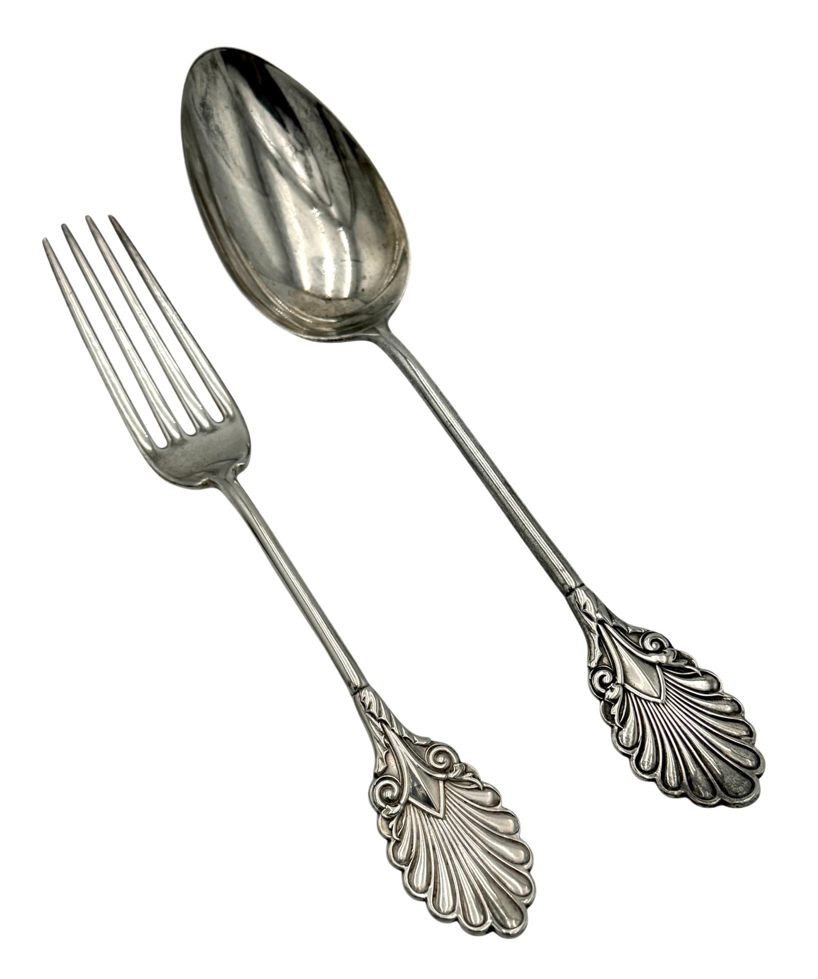 Antique 1861 Gorham Grecian Pattern Sterling Silver Serving Spoon and Dinner Fork Pair 122g Total (1 of 8)