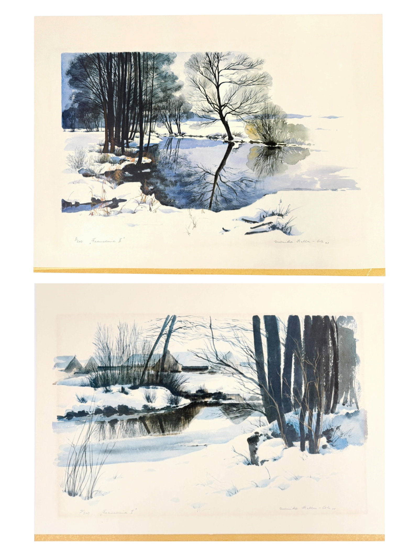 Pair of Monika Heller-Cole Signed Franconia I & II German Landscape Offset Lithograph Prints (1 of 9)