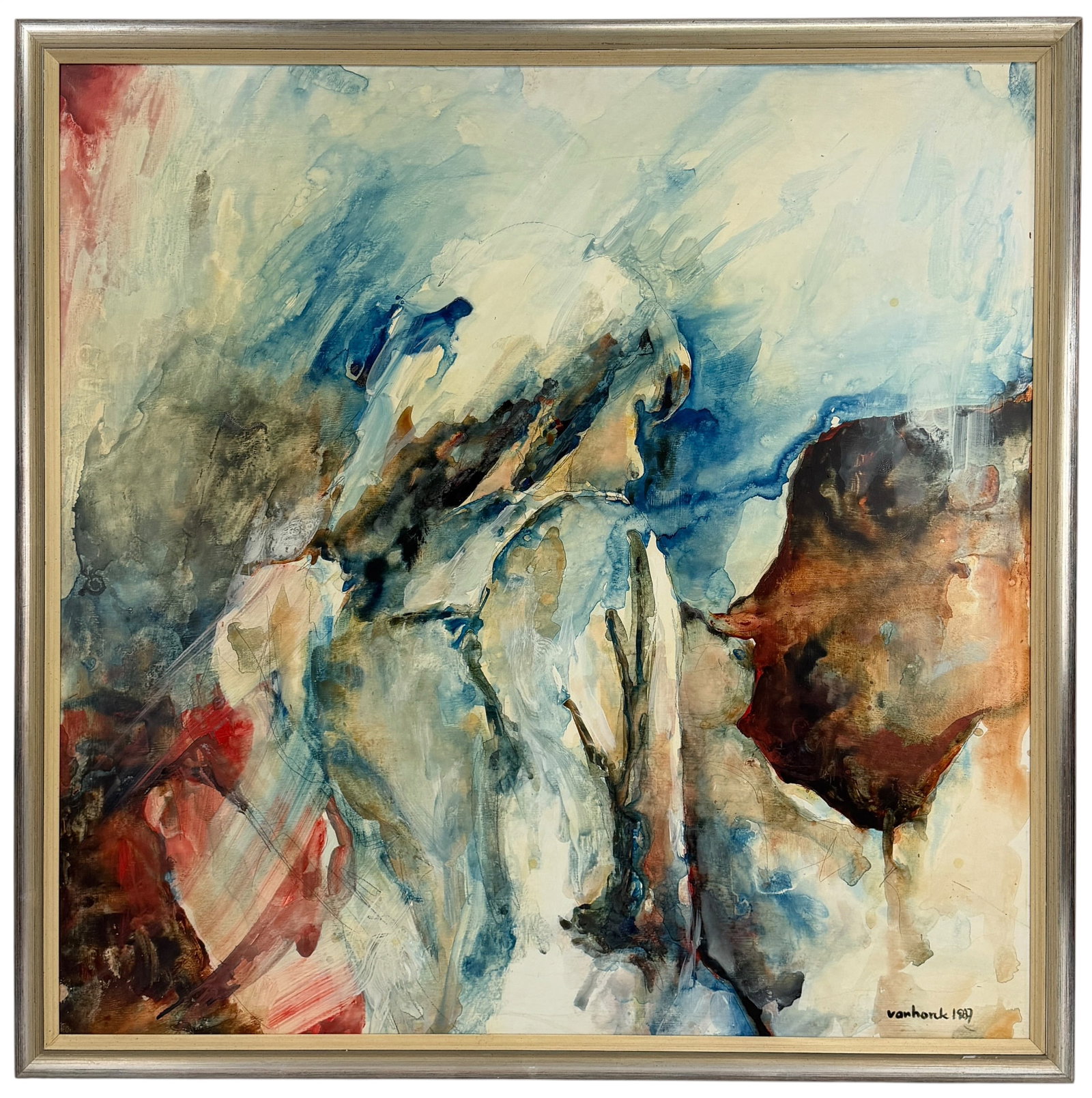 Orig Hans Van Horck (Dutch, b. 1952) Abstract Woman Mixed Media on Board Large 35 x 35 Inch Painting (1 of 5)