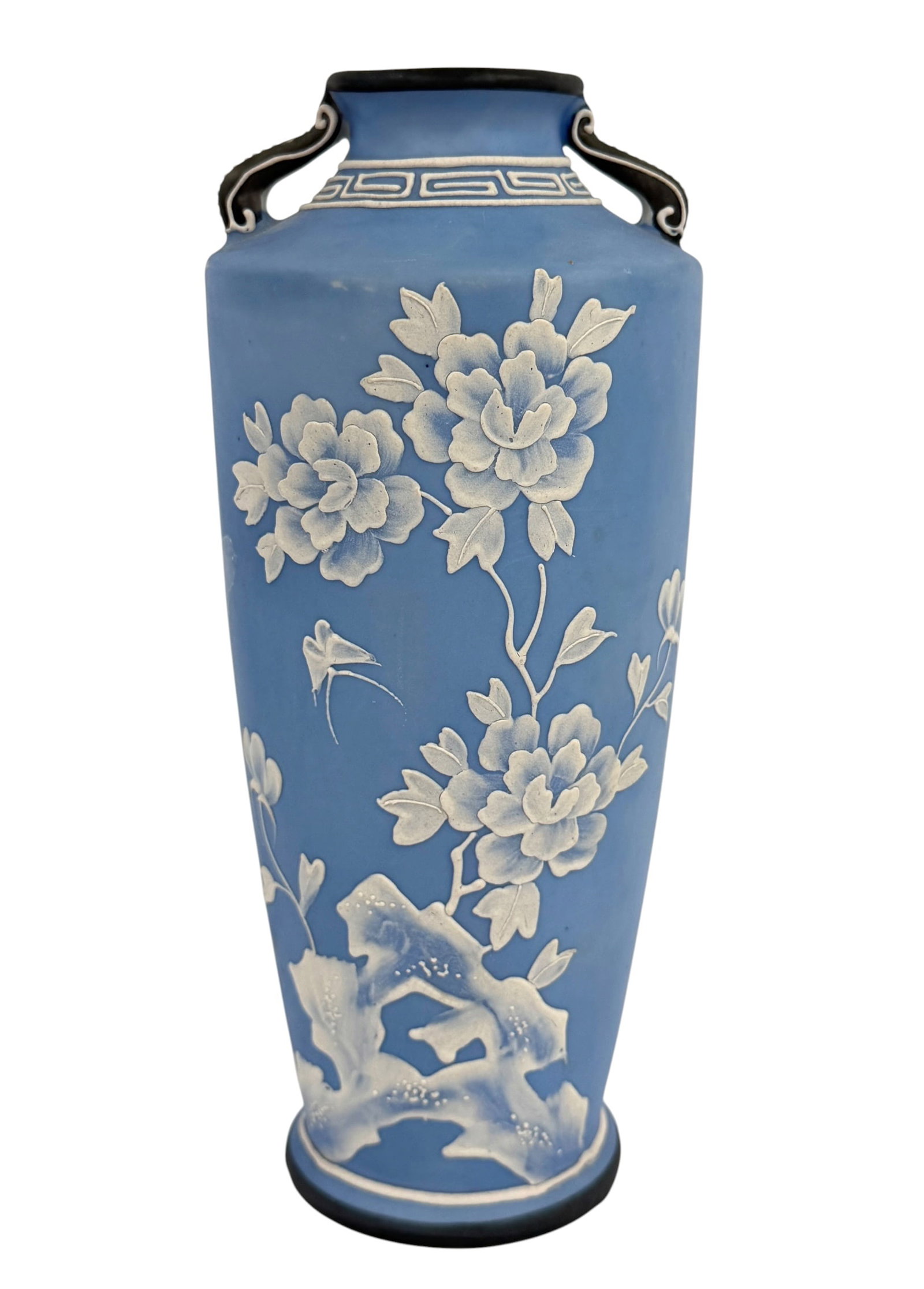 Antique Japanese Nippon Wedgwood Jasperware Inspired Slip Trailed Hand Painted Vase (1 of 8)