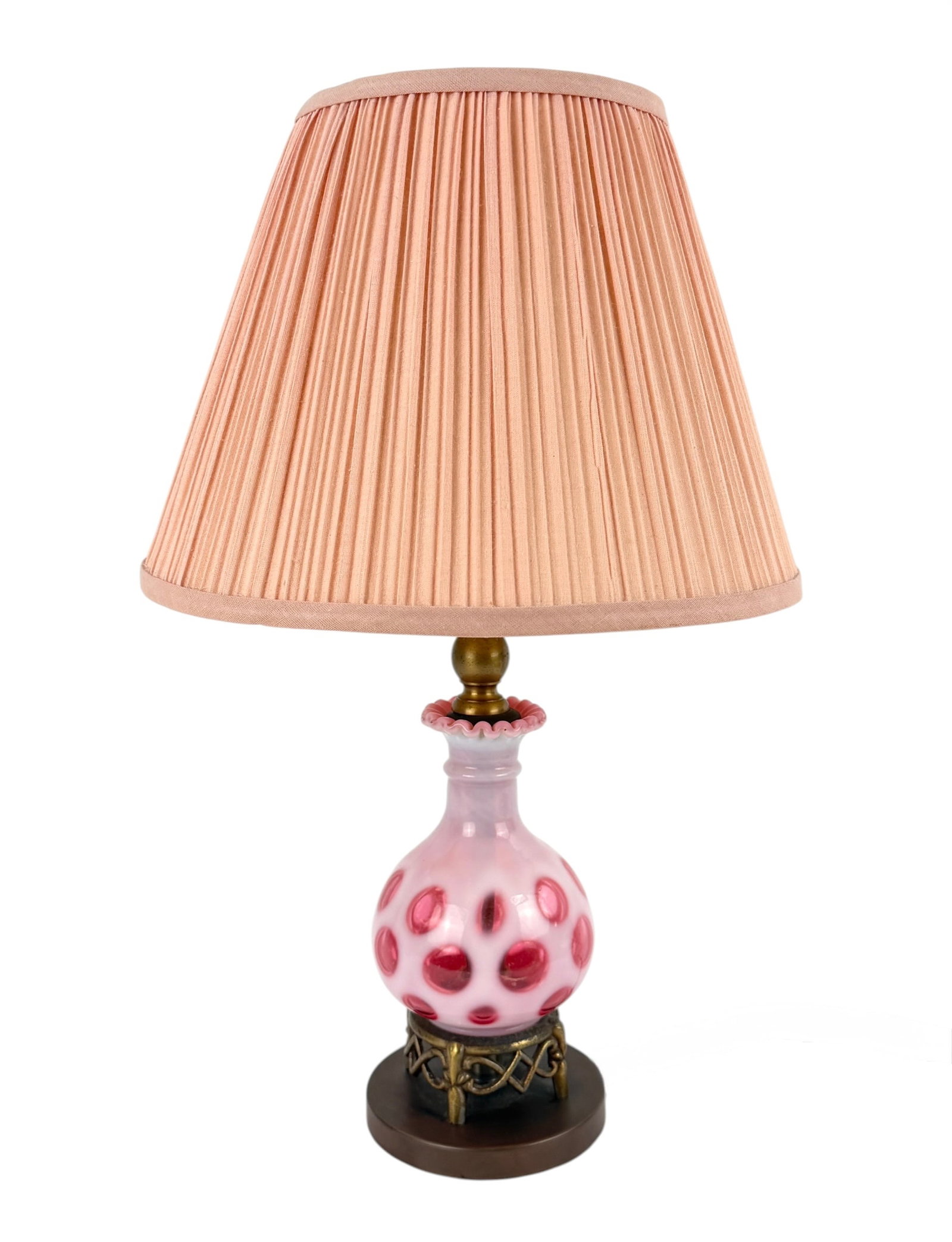 Vintage Fenton Cranberry Coin Dot Style Opalescent Art Glass Working Lamp (1 of 9)