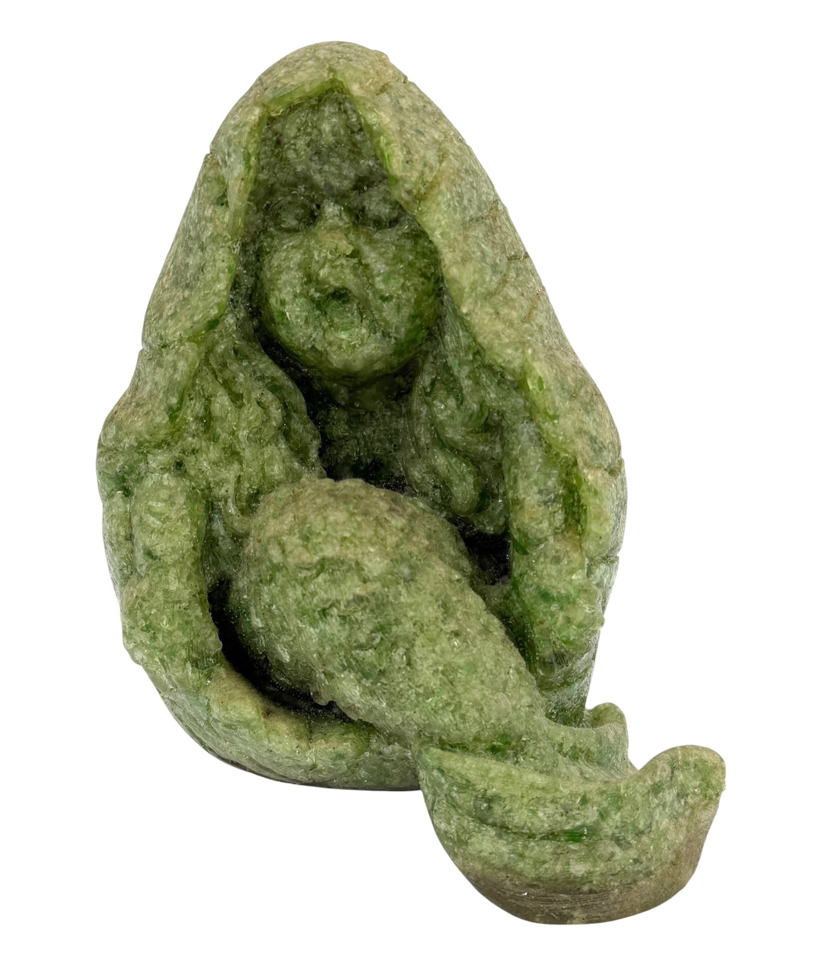 Artist Signed Carved Mermaid Goddess Cullet or Slag Glass Sculpture Dated 1997 Modernist Figure