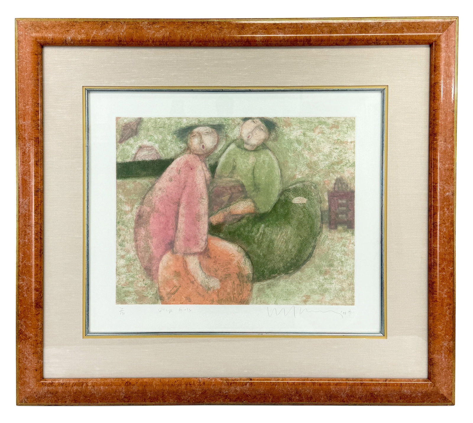 Eng Tay (b. 1947) Pencil Signed Numbered Village Girls Figural Etching Intaglio Print (1 of 8)