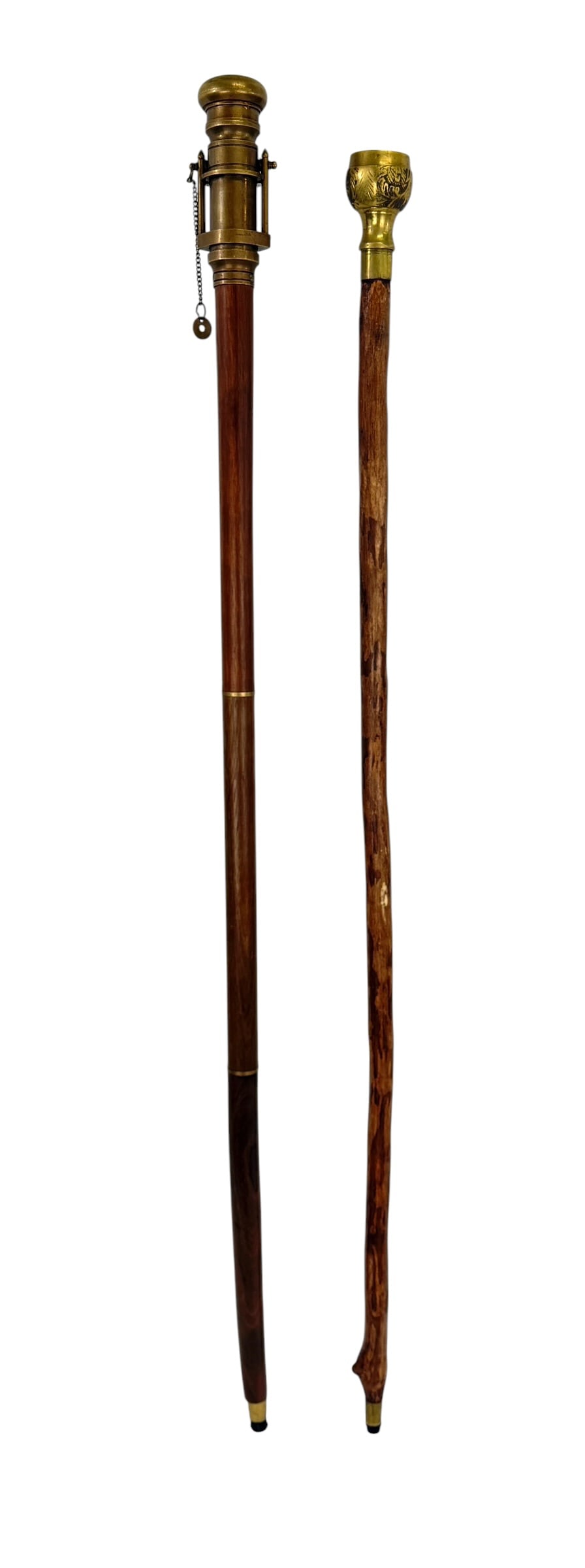 Pair of Vintage to Antique Brass Topped Wooden Canes Functional Telescopic & Compass Walking Sticks (1 of 18)