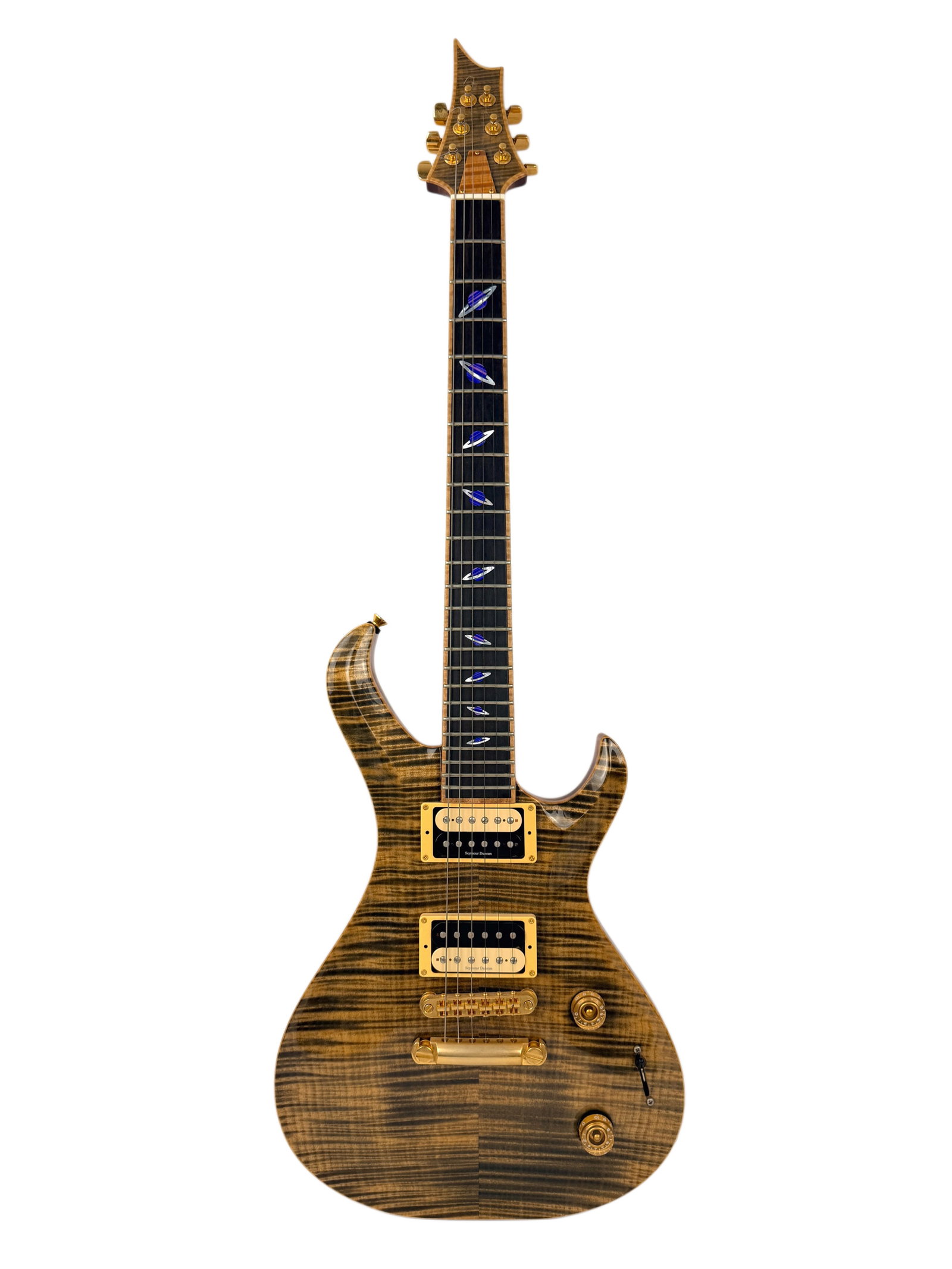 Vintage McNaught Purple Saturn Signed Hand Made Electric Guitar with Hard Case: Vintage McNaught Purple Saturn Signed Hand Made Electric Guitar with Hard CaseHand-signed on back of headstock. Incredible, vivid-purple inlays of Saturn are featured across the length of the fretboar