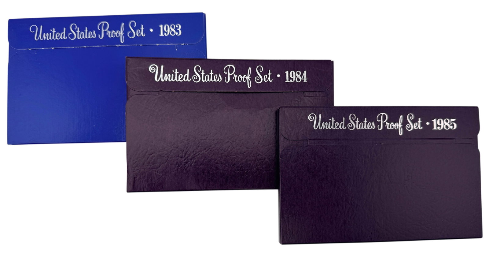 Three US Mint Proof Sets 1983-S 1984-S 1985-S San Francisco American Coin Lot: Three US Mint Proof Sets 1983-S 1984-S 1985-S San Francisco American Coin Lot TypeProof Sets Denomination 50c, 25c, 10c, 5c, 1c Composition