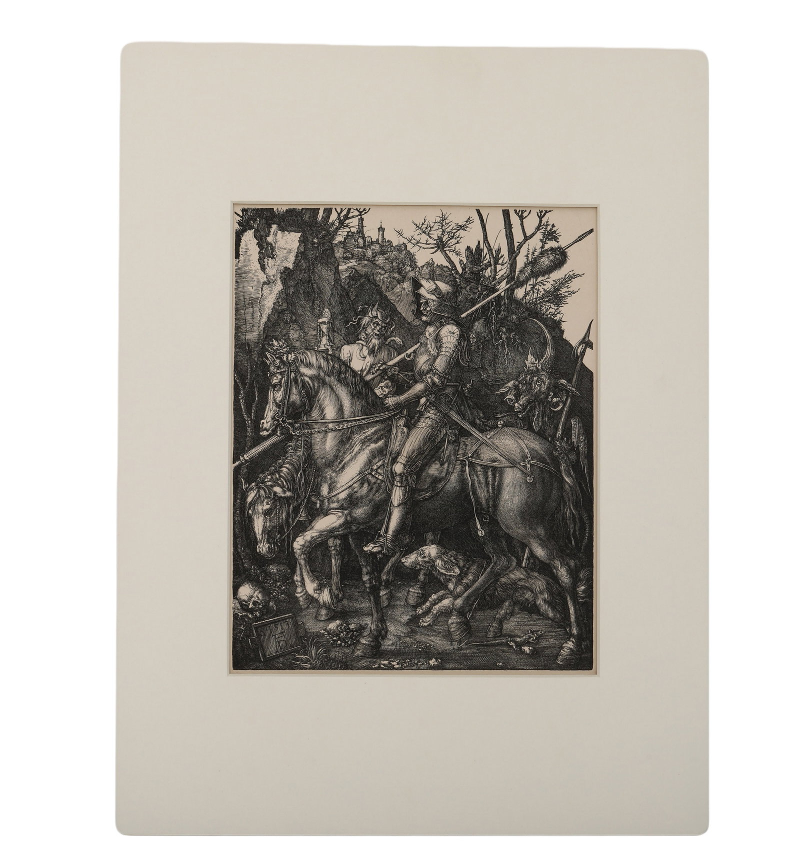DURER'S KNIGHT, DEATH AND THE DEVIL COPPERPLATE: H:23cm (9.06in) W:18cm (7.09in) H:40cm (15.75in) W:30cm (11.81in)Ritter, Tod und TeufelGerman Renaissance / XVI Century / EngravingBartsch VII.106.98 / Meder 74a / Hollstein German VII.69.74