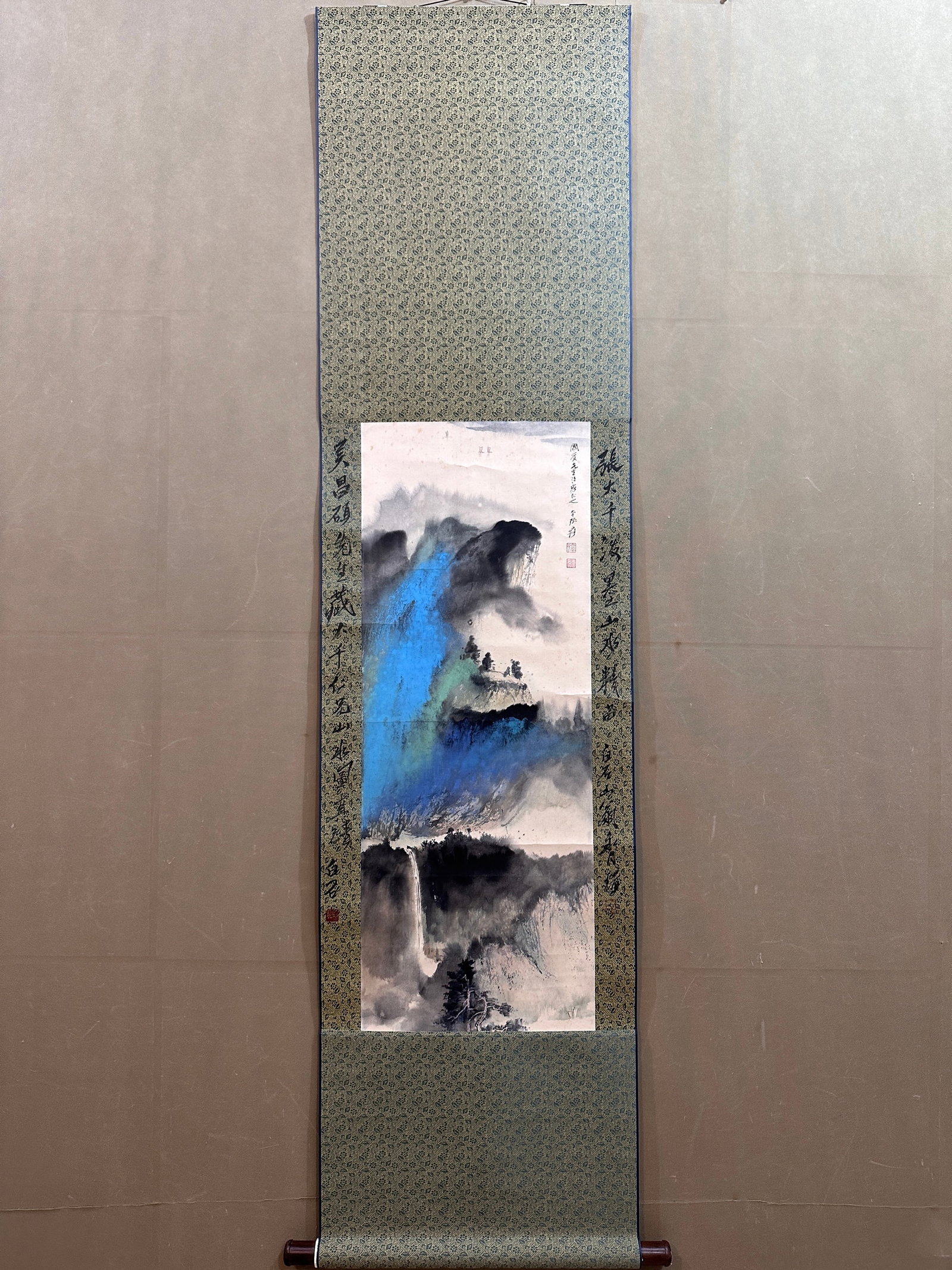 ZHANG DAQIAN SPLASHED COLOR LANDSCAPE: W:36cm(14.17in) H:95cm(37.40in)