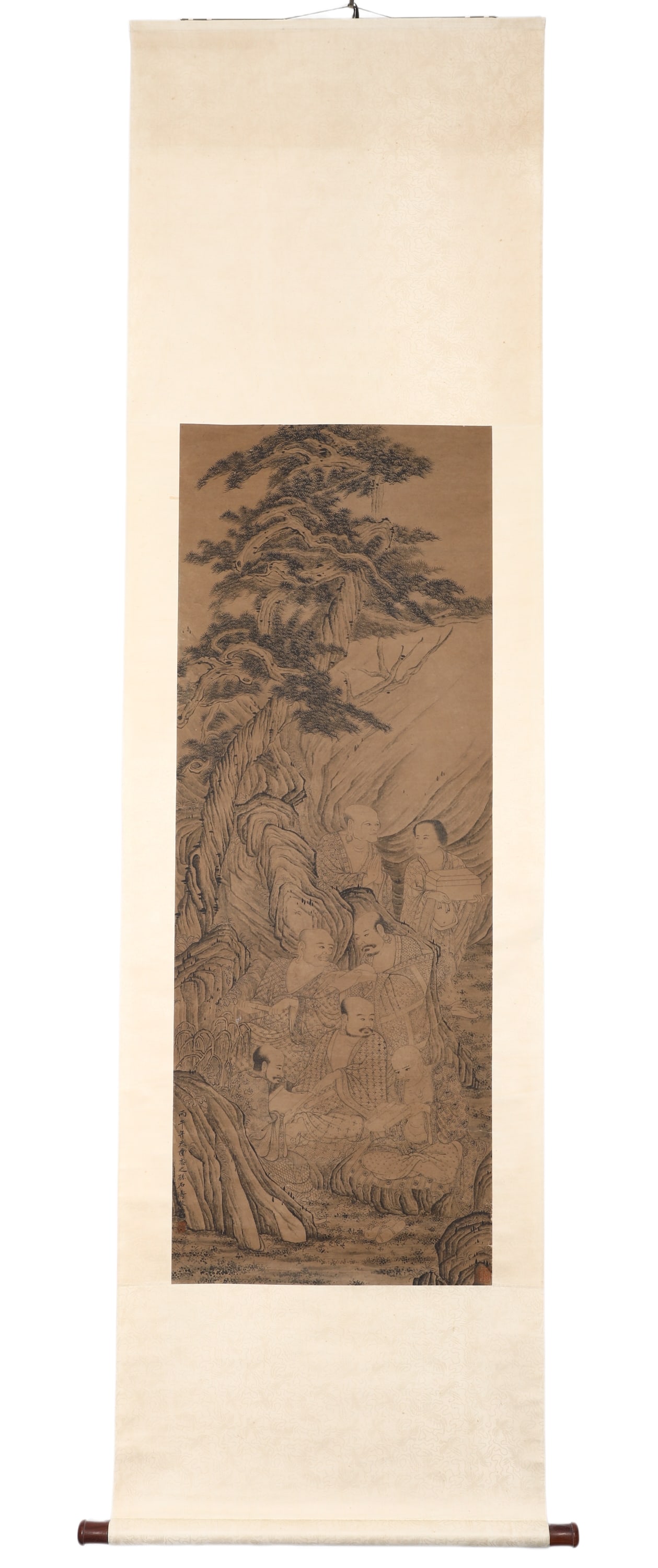 LATE MING AND EARLY QING SHI TAO (1642-1708) ANCIENT PINE GROUP ARHAT PAINTING SCROLL (1 of 12)