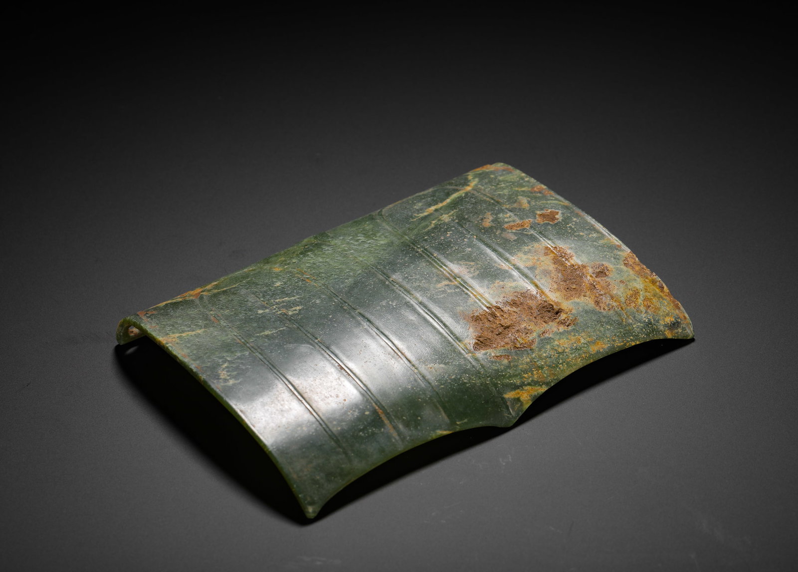 RED MOUNTAIN CULTURE GREEN JADE TILE-SHAPED VESSEL (1 of 6)