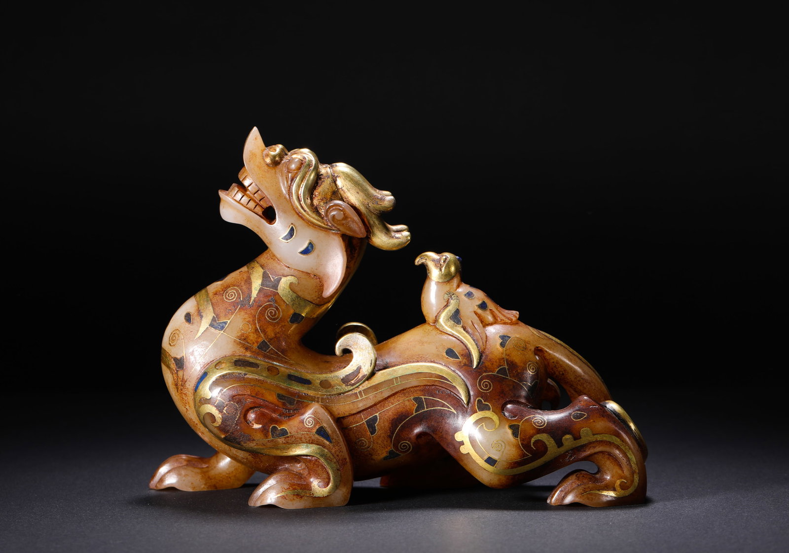 HAN DYNASTY HETIAN JADE INLAID WITH GOLD AND SILVER INLAID WITH GEMSTONES AUSPICIOUS BEASTS (1 of 9)